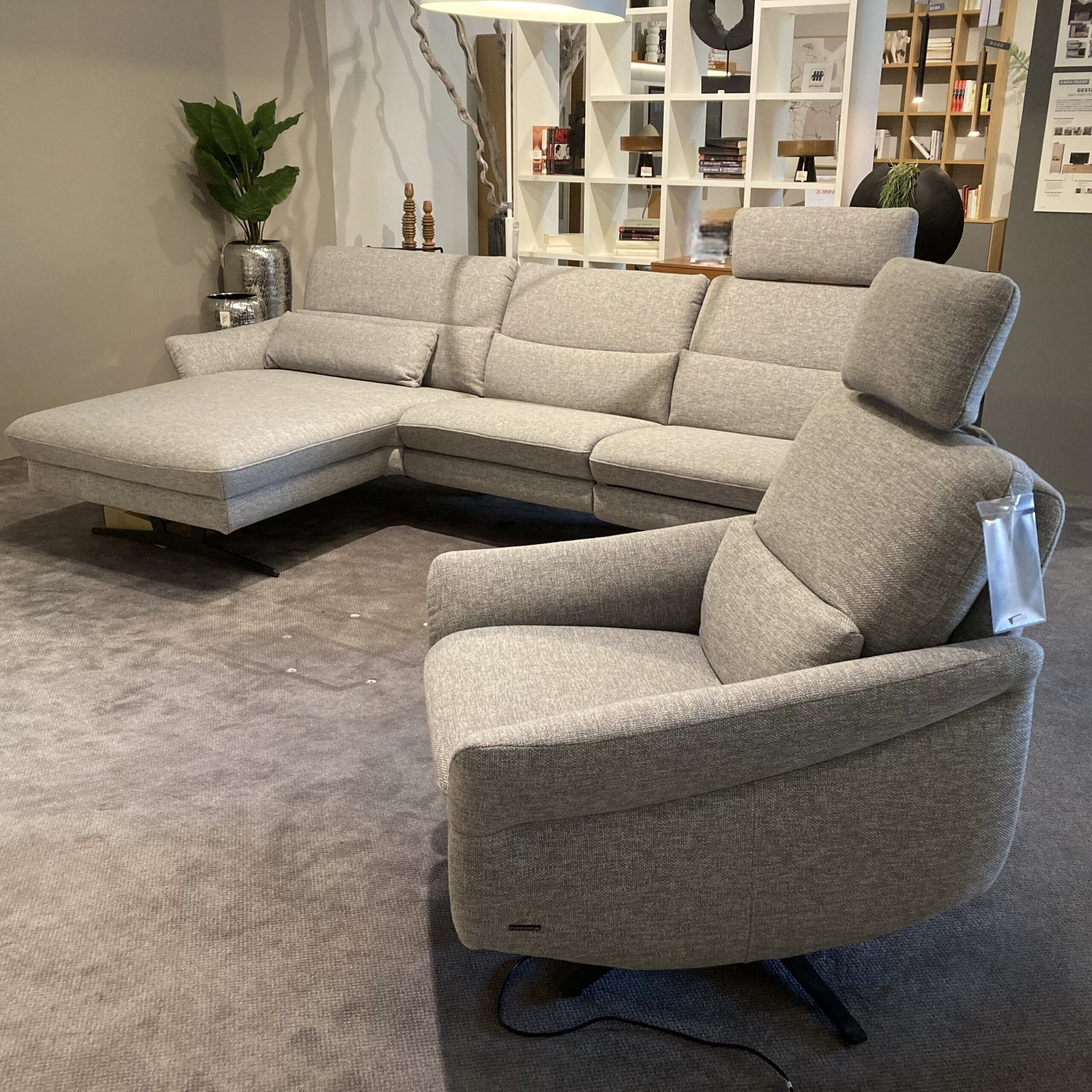 himolla - Garnitur Haarbach Stoff Bodyflu 8 Aqua Grau Gestell Metall Anthrazit Mit Sessel - 2