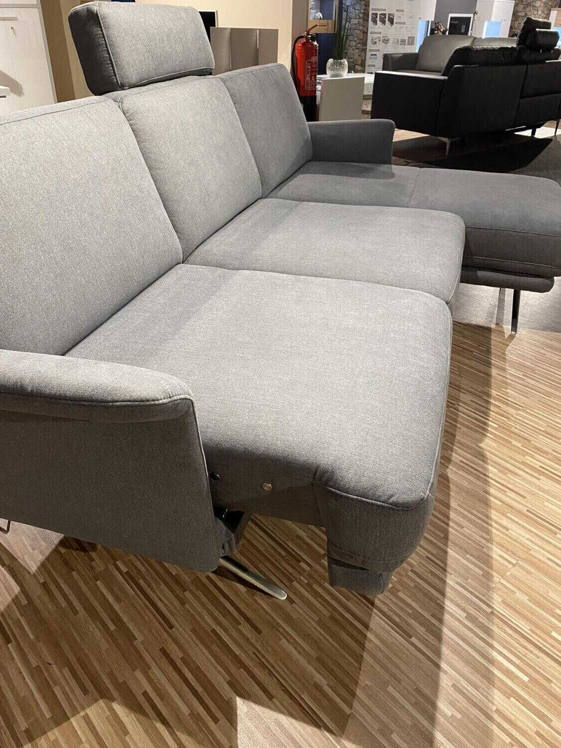 Steinpol - Ecksofa Angelo Stoff Olympia Clean Grau mit Kopfstütze - 17