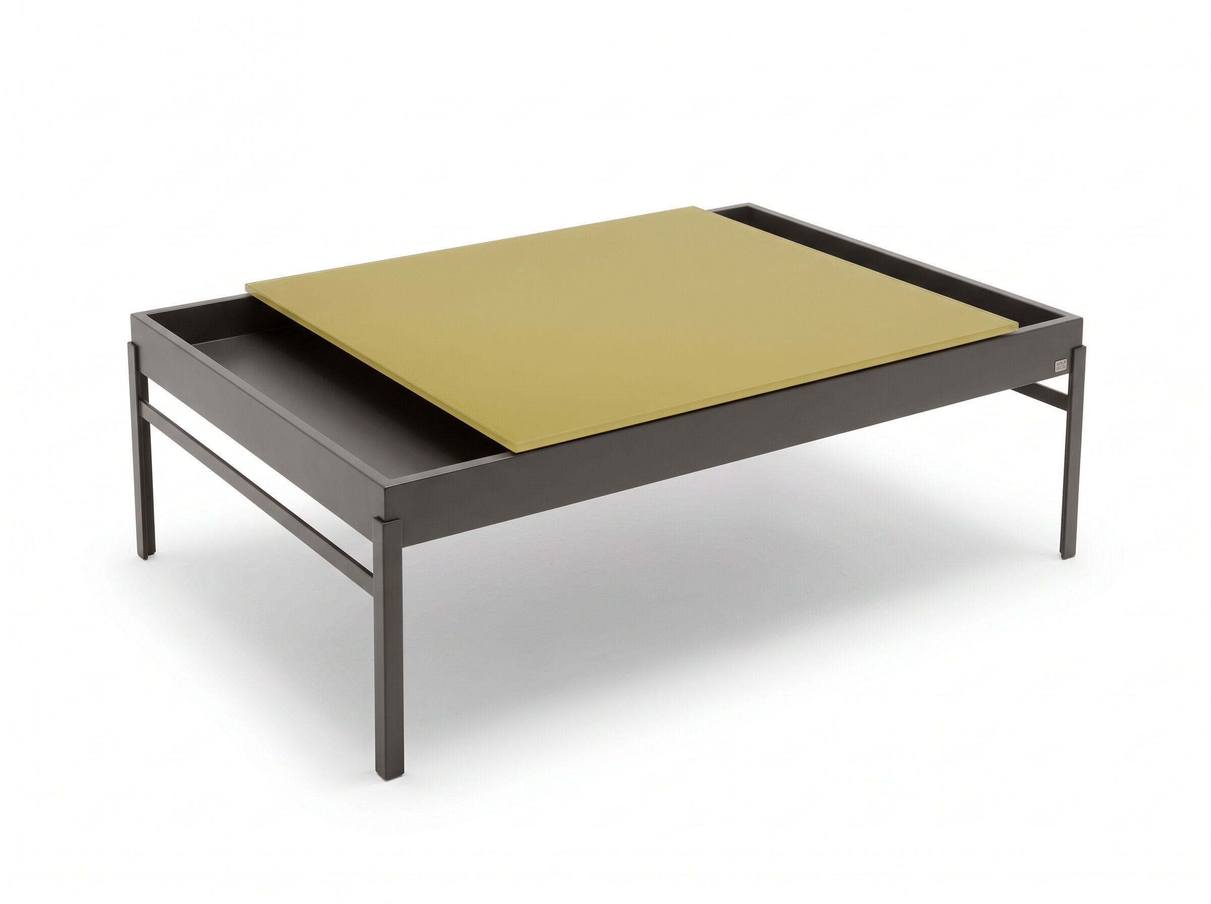 Rolf Benz - Rolf Benz 8410-131 Couchtisch Glasplatte Verschiebbar Olivgelb Gelb Grün Korpus Umbragrau Grau Lackiert Gestell Stahl Lackiert Umbragrau Mit Stauraum - 1