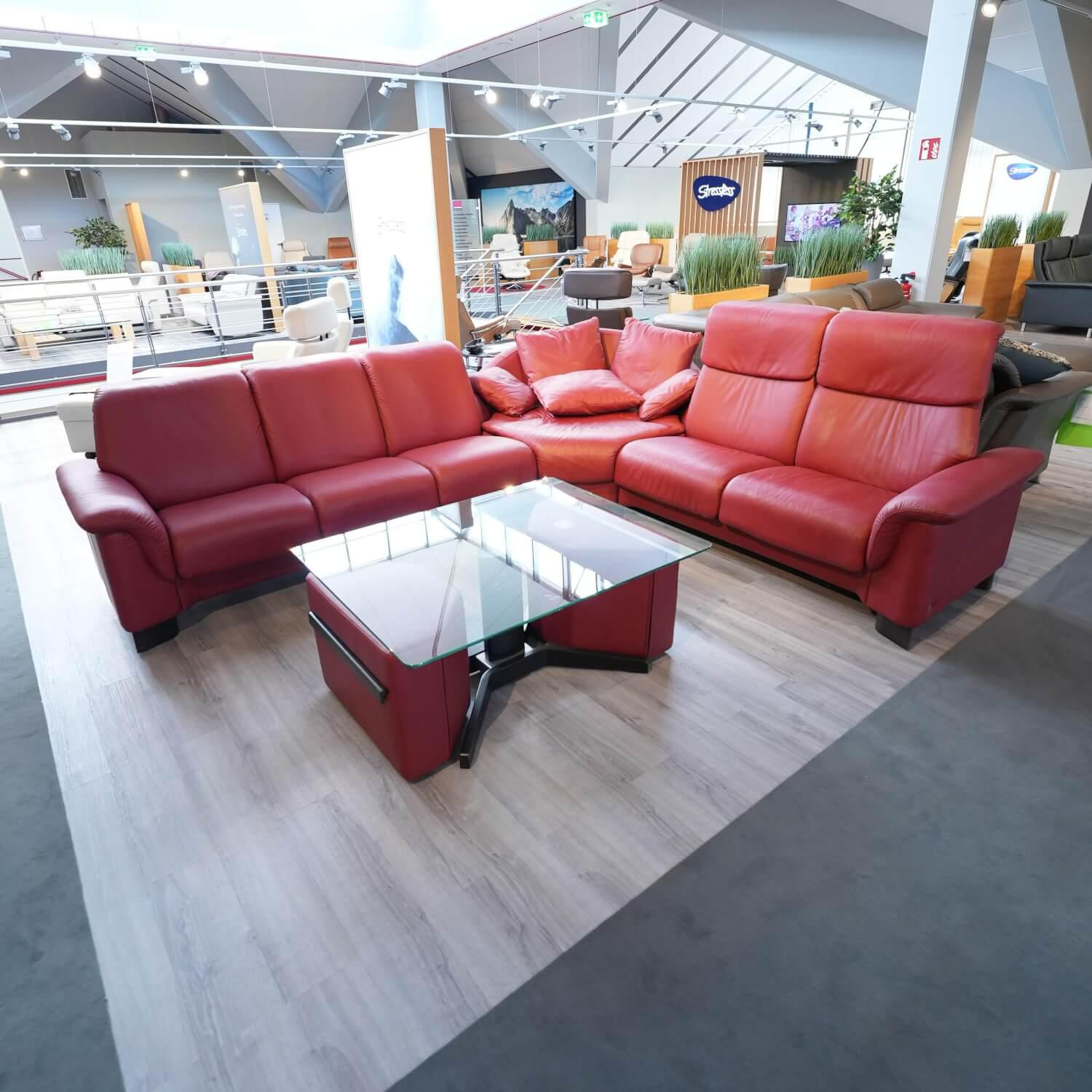 Stressless - Ecksofa Paradies Leder Paloma Cherry Rot Fuß Buche Wenge Schwarz Mit Kissen Und Couchtisch - 5