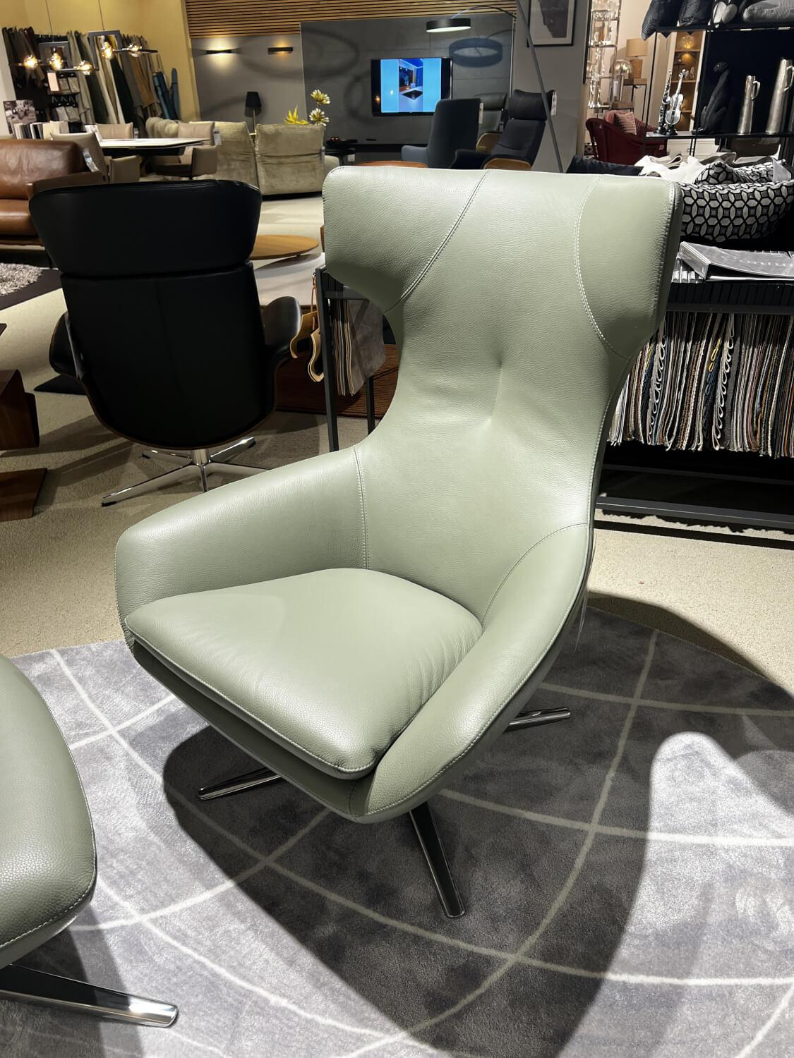Leolux - Relaxsessel Caruzzo Leder 51869 Senso 610 Olivine Grün Gestell Aluminium Poliert Inklusive Hocker - 6