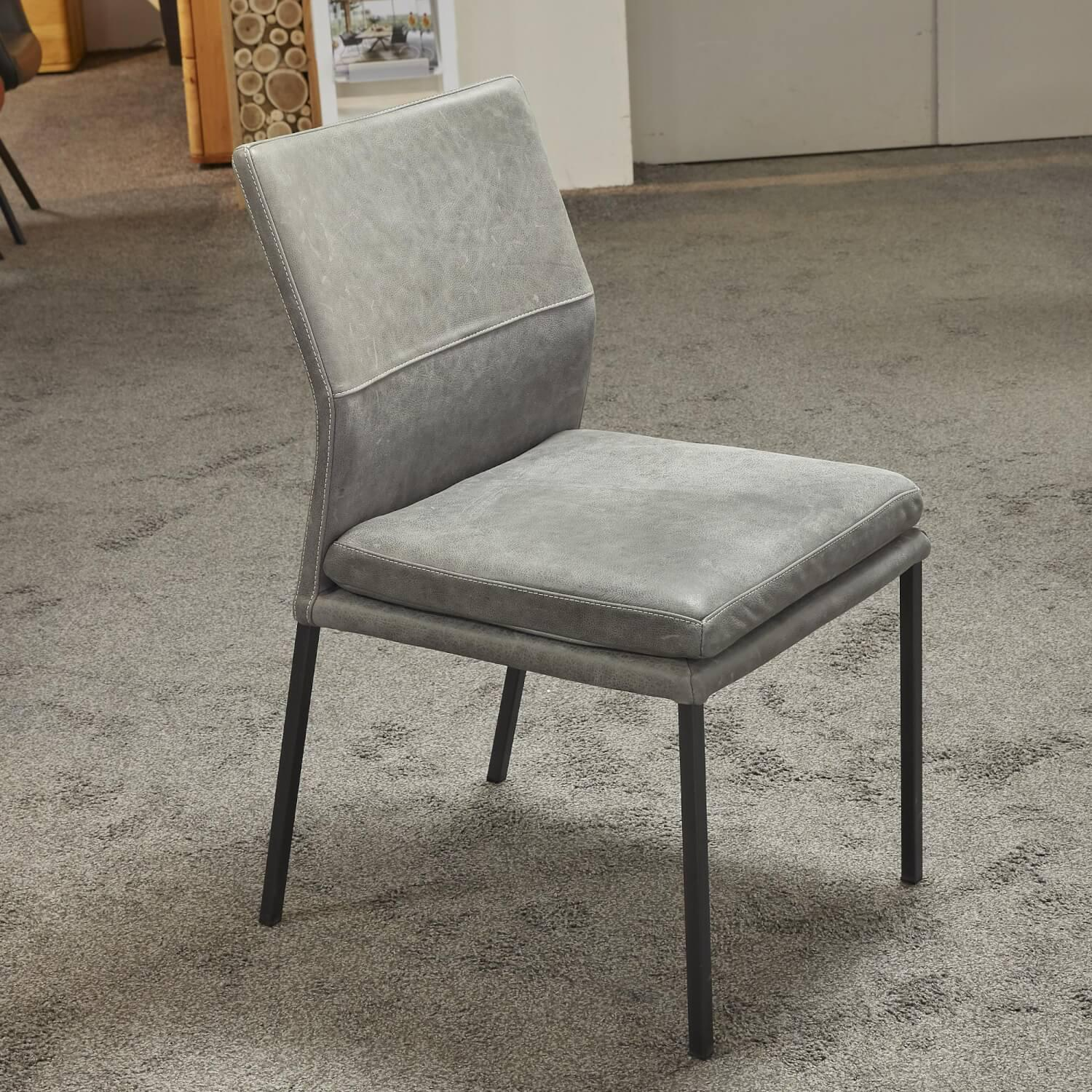 Natura - 6er-Set Stuhl Carry Leder Sierra Anthrazit Kontrastnaht Beige 4-Fuß Metall Pulverbeschichtet Schwarz - 8