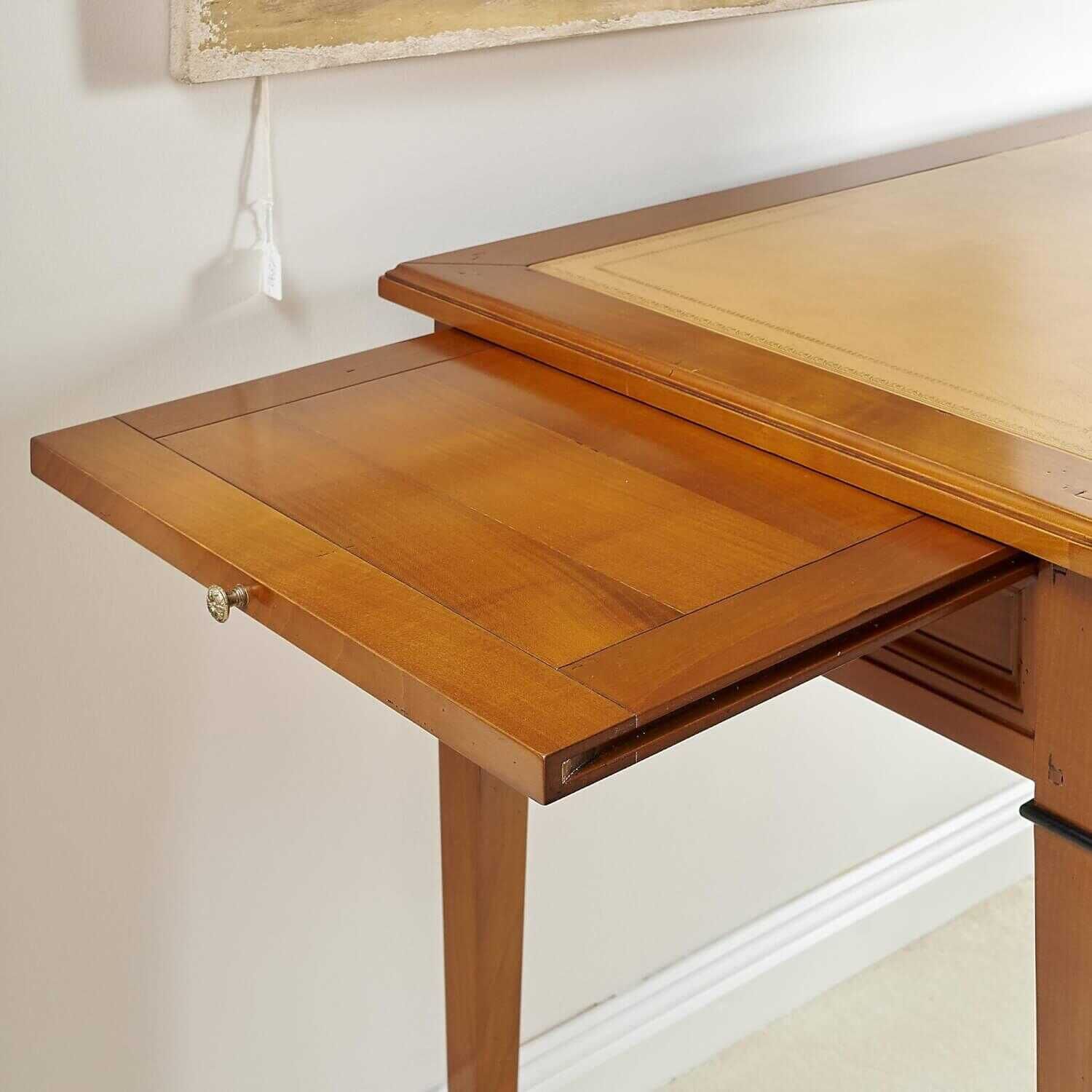 Schreibtisch Kirschbaum Massiv Tischplatte Leder Mit Goldprägung