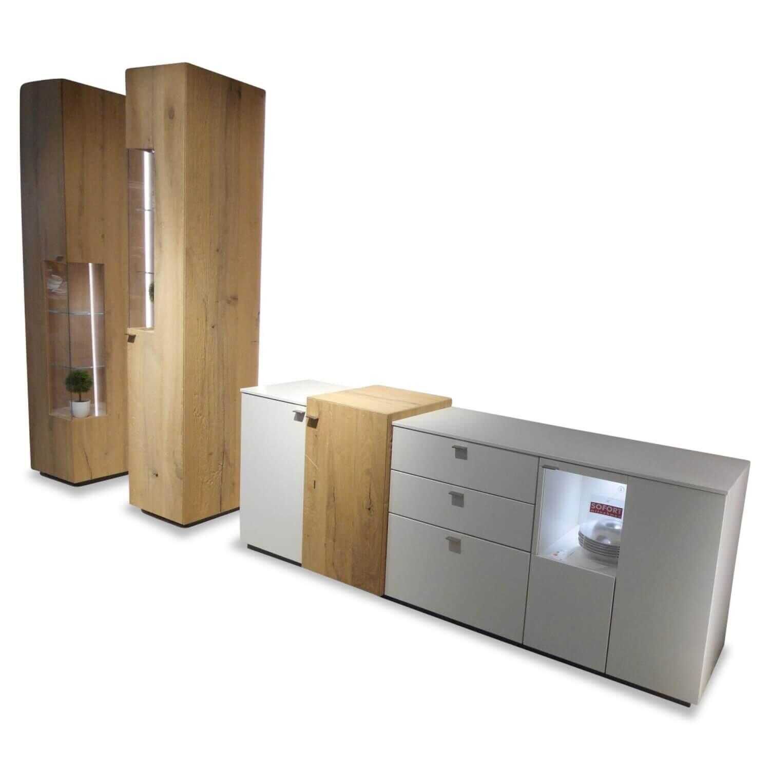 Venjakob - Wohnkombi Cosmo Eiche Rustico Lack Mattweiß Sideboard mit 2 Vitrinen - 1