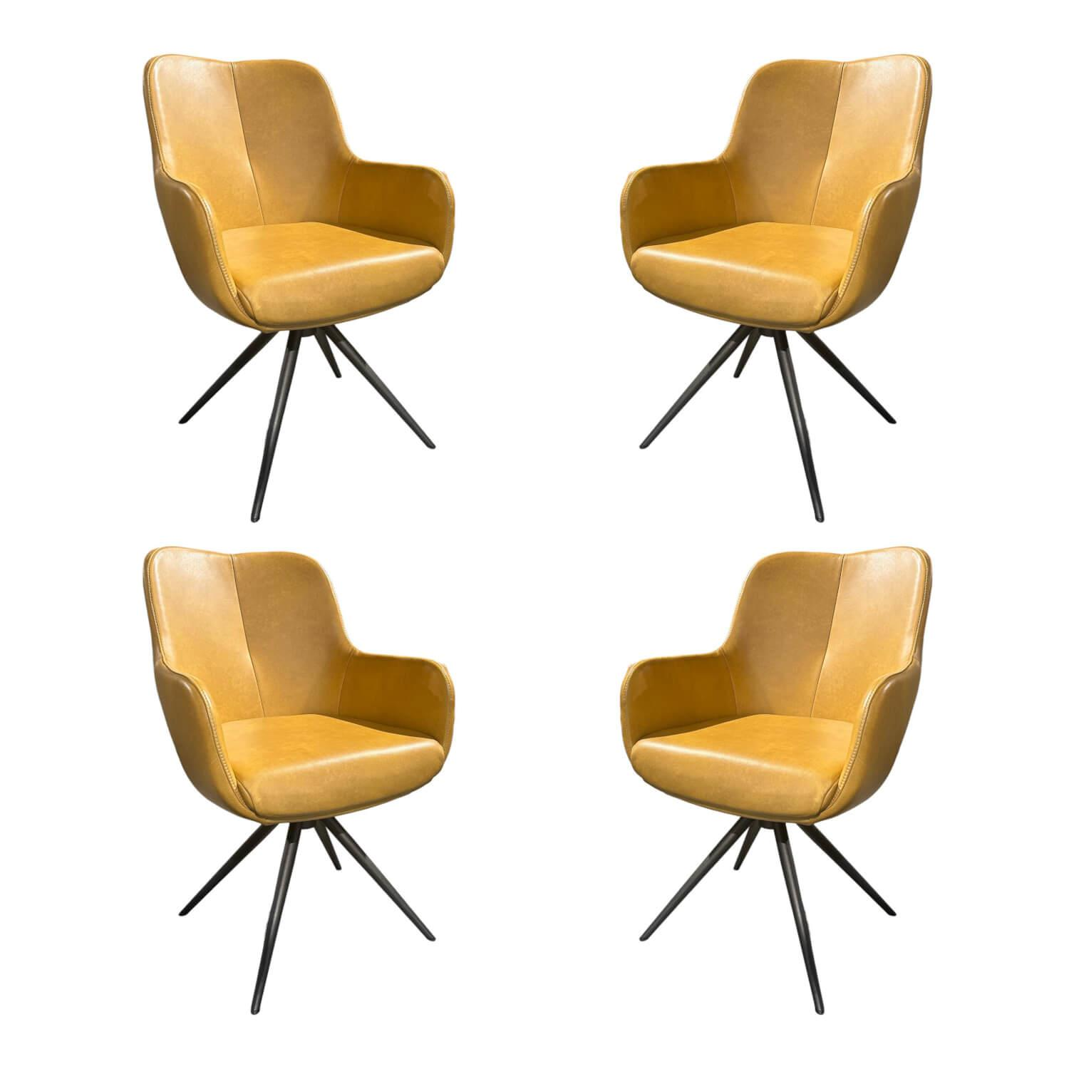Contur - 4er Set Armlehnstuhl Mis Leder Bolf Kurkuma Gelb Gestell Metall Anthrazit Mit Kunststoffgleitern - 1