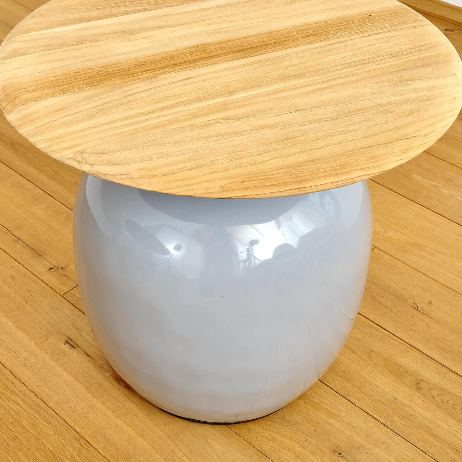Gloster - Beistelltisch Blow Low Platte Teak Gestell Keramik Glasiert Smoke Grau - 5