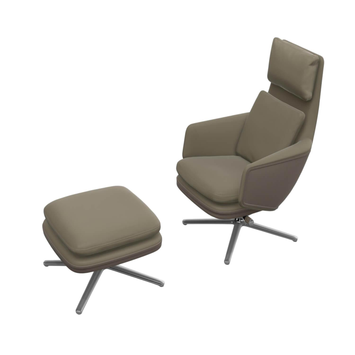 Vitra - Sessel Grand Relax Leder Premium F 71 Sand Außen Leder Forte 07 Sand mit Ottoman - 3