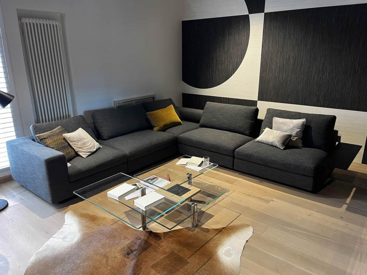 Walter Knoll - Eckgruppe Living Landscape Stoff Garbo Grau Sockel Buche Schwarz Lackiert Tischplatte Saddle Black Schwarz - 6