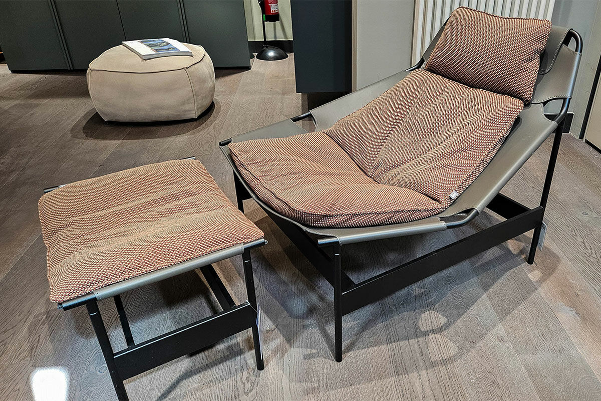 Rolf Benz - Sessel Jack Stoff 24.514 Rotbraun Sitzschale Kernleder Anthrazit mit Hocker - 5