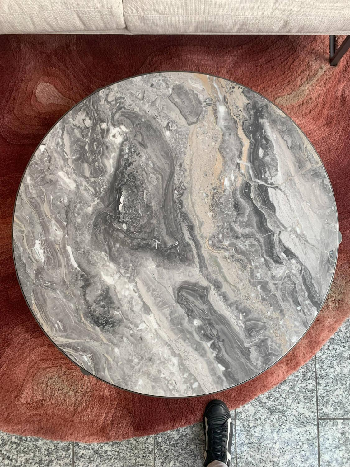 Couchtisch Athene Groß Tischplatte Marmor Arabescato Matt Finish Metallrahmen Und Gestell Dunkelgrau Gebürstet