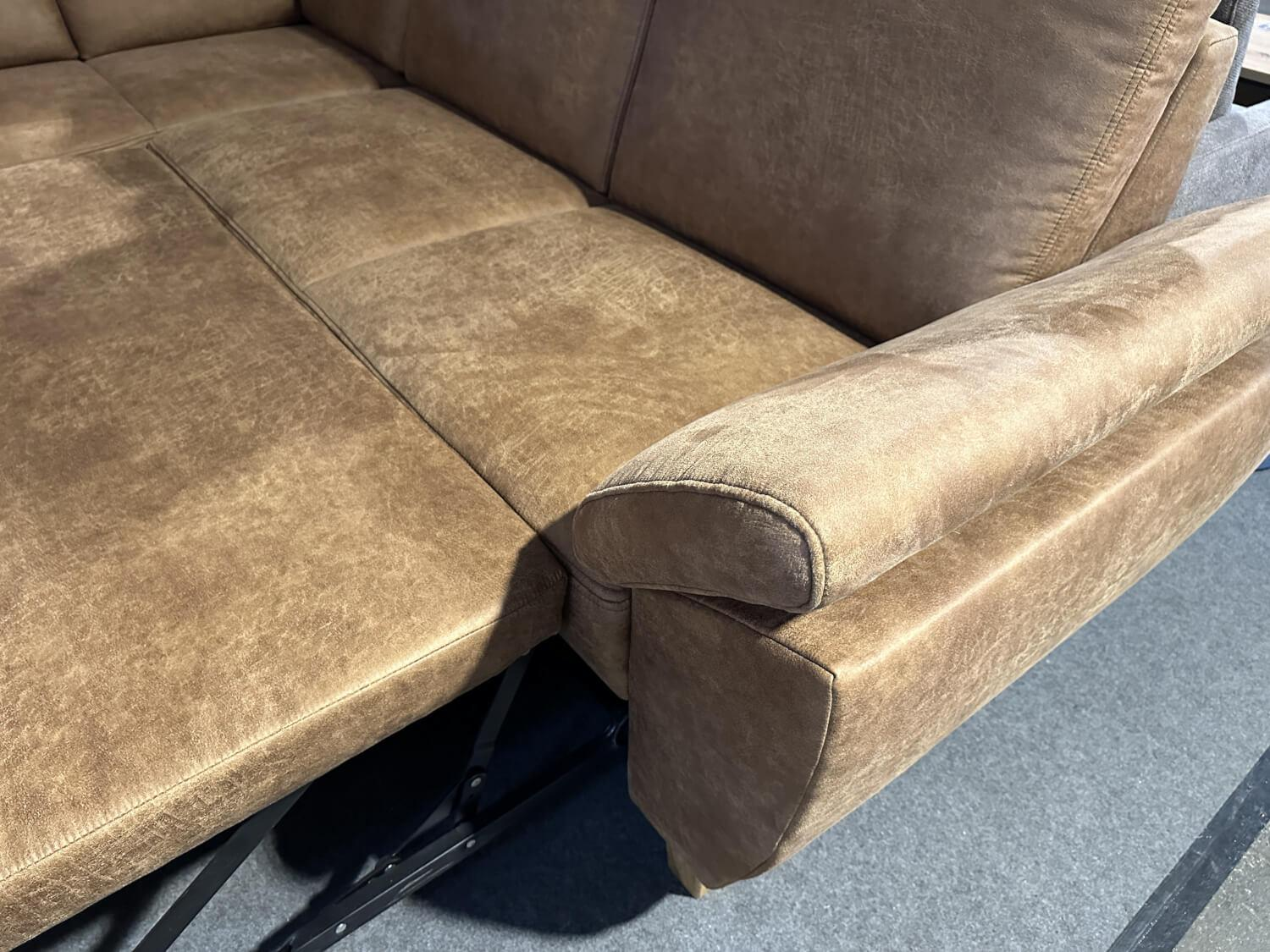 Pora - Ecksofa Florenz Bezug Leder Maniela Braun Füße Holz Mit Bettfunktion Und Bettkasten - 5