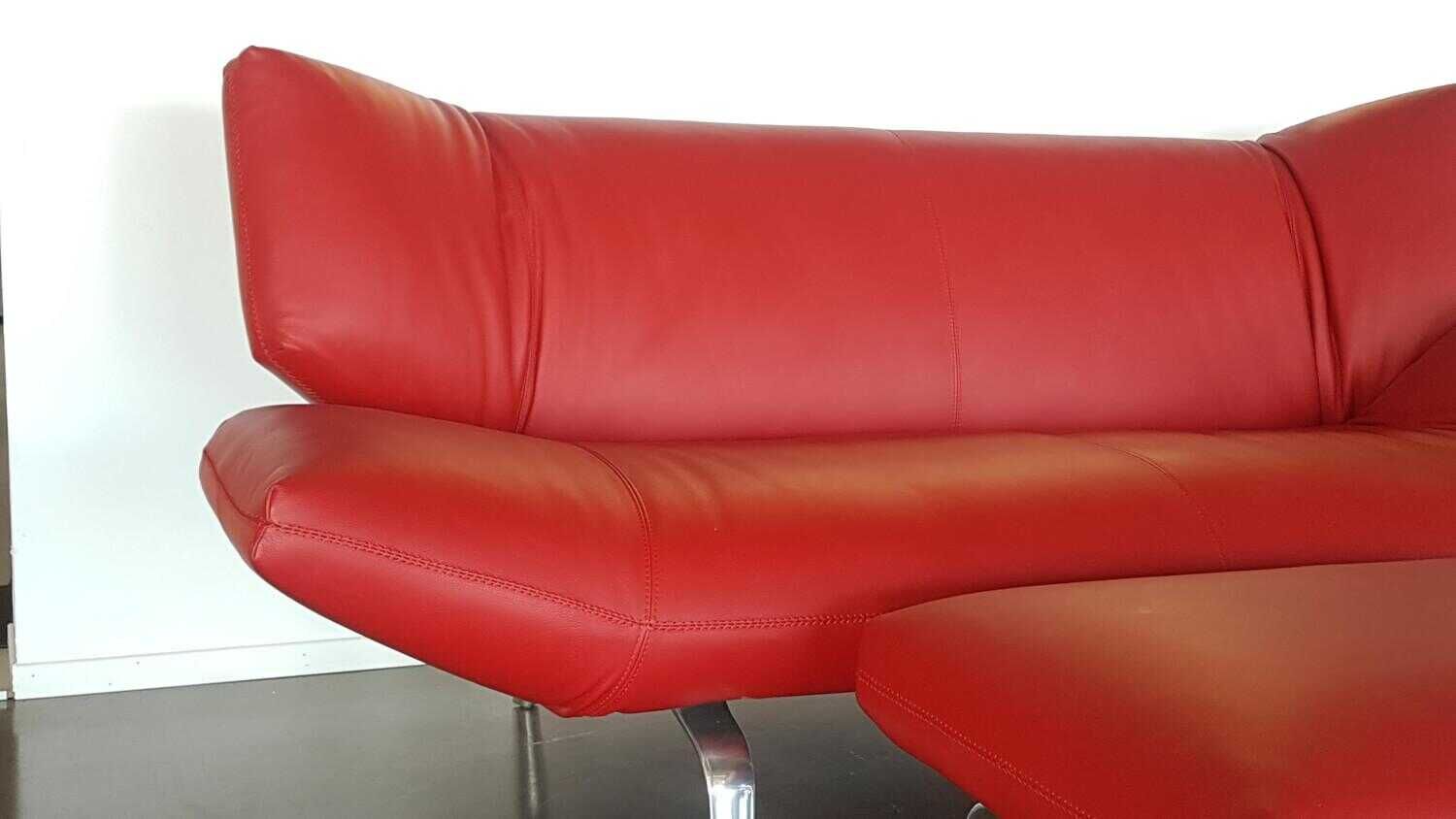 Leolux - Sofa Devon 2,5-Sitzer Leder Ceras 6600 Siam Rot mit Hocker - 7