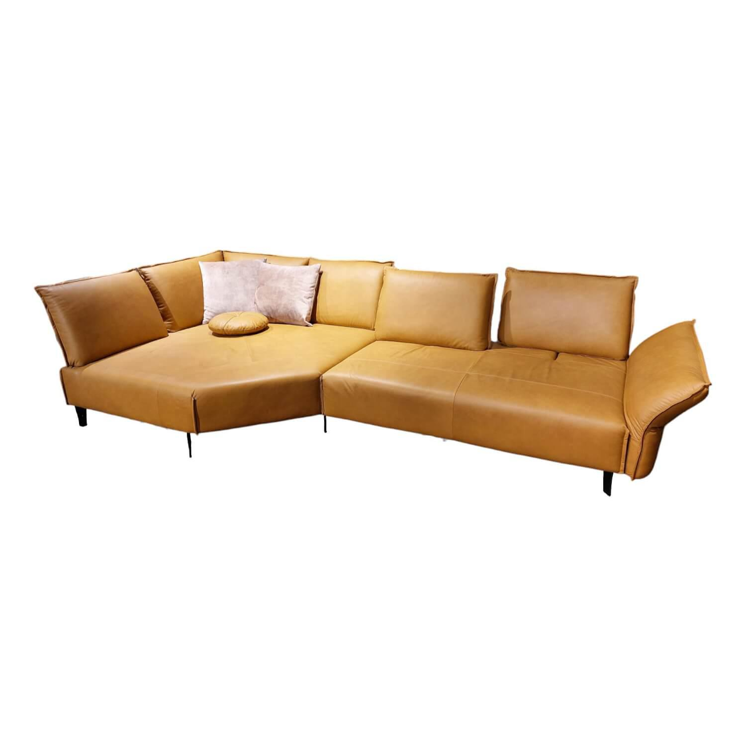 W. Schillig - Ecksofa 16660 Bonnie Leder Kurkuma Gelb Beige Braun Metallfuße Stahl Schwarz Pulverbeschichtet - 1