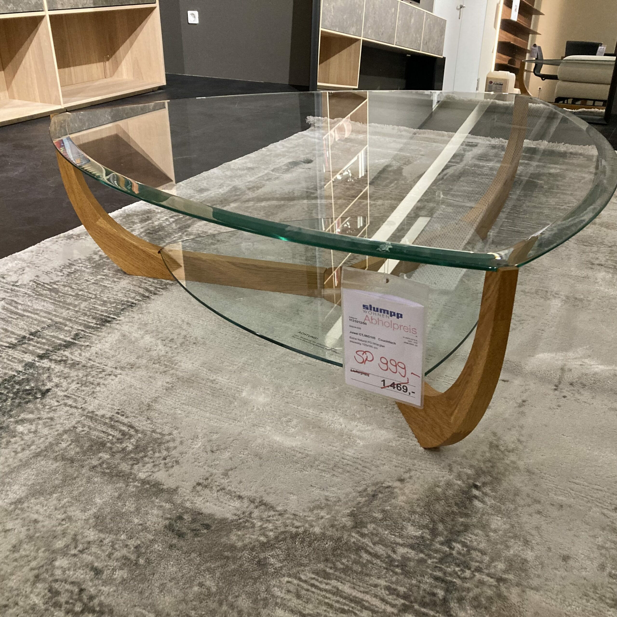Team 7 - Couchtisch Juwel Platte Klarglas Transparent Gestell Eiche Natur Geölt  - 8