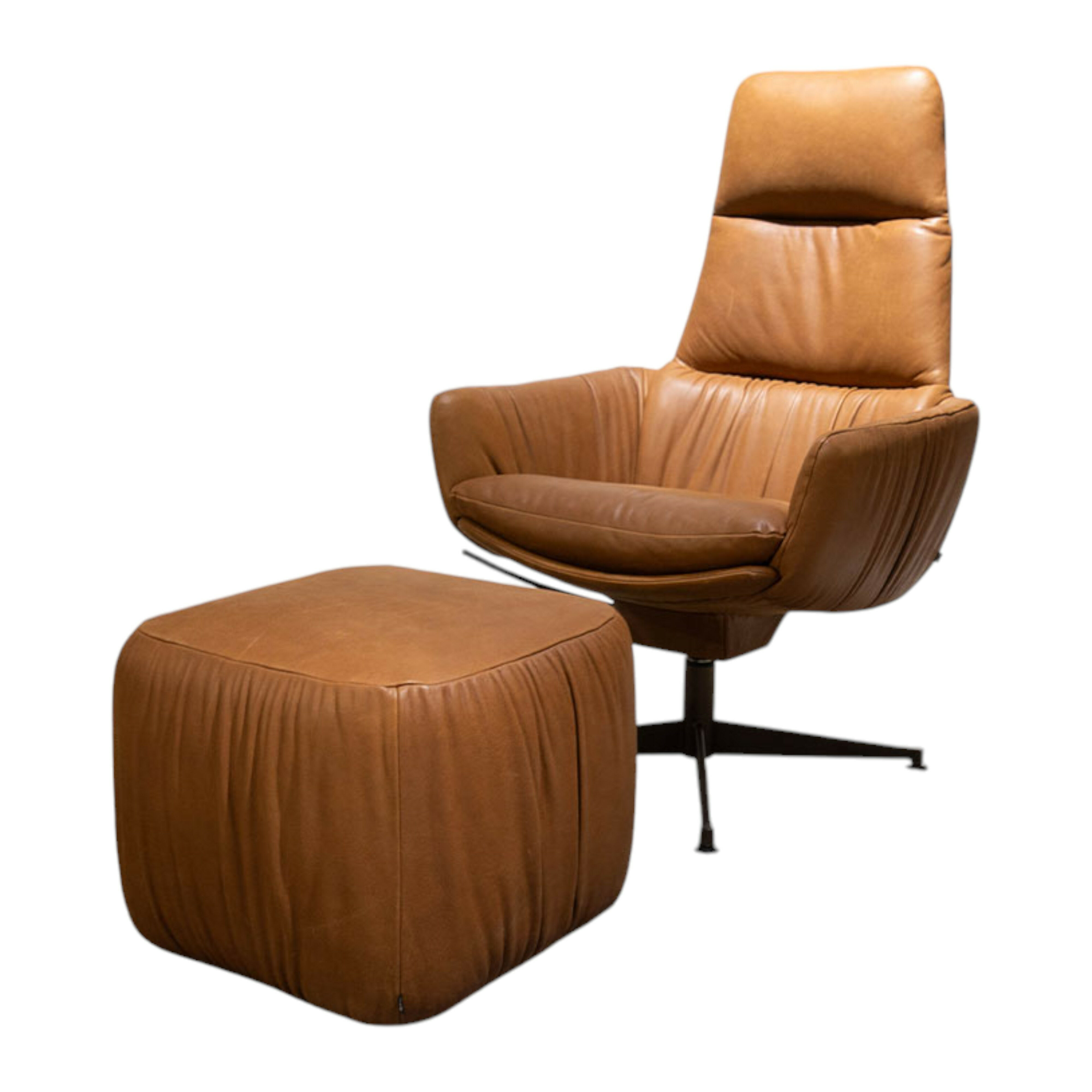 KFF - Sessel Feye Leder Rawhide 357 Cognac Braun Gestell Struktur Macadamia mit Hocker - 1