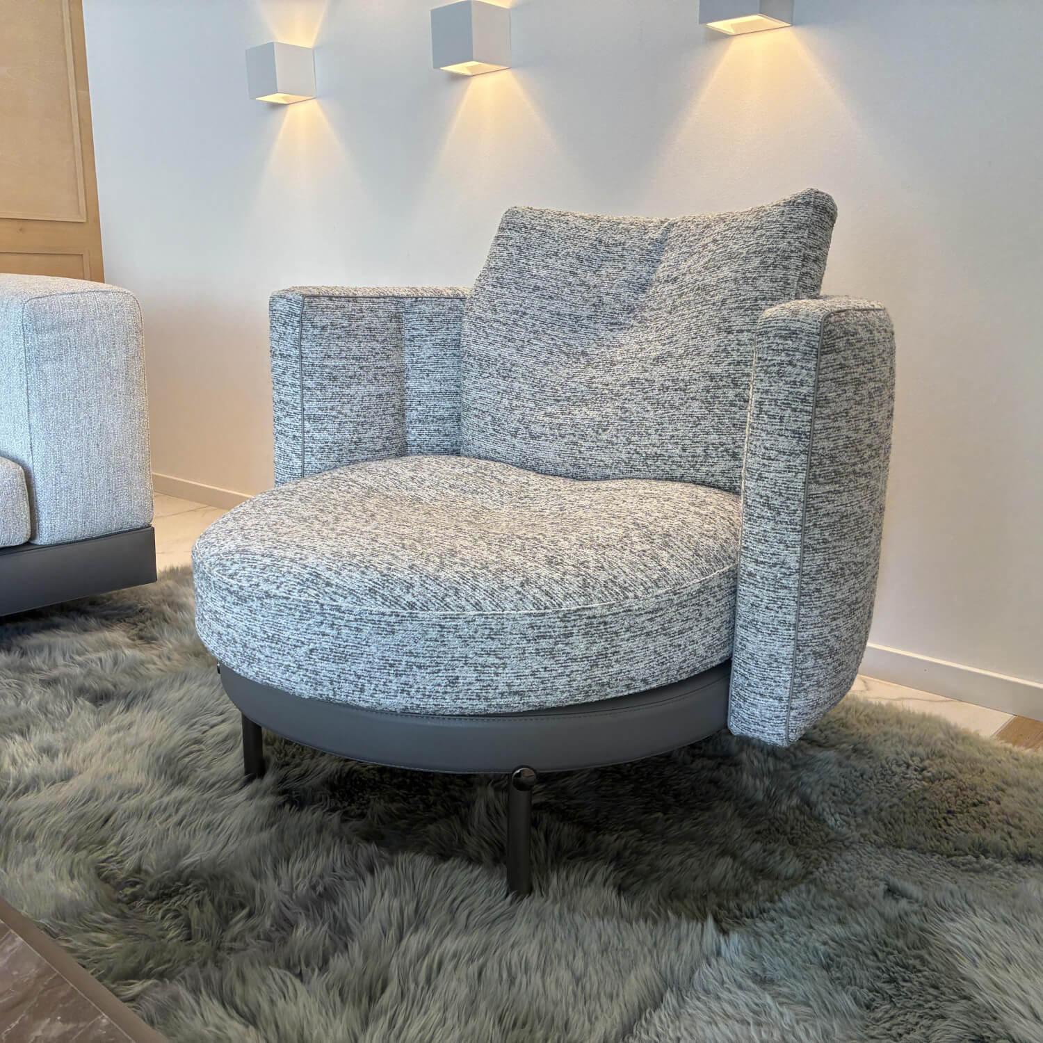 Minotti - Sessel Torii Medium Stoff Kerlin 01 Granito Grau Sockel Leder Aspen 28 Ardesia - 3