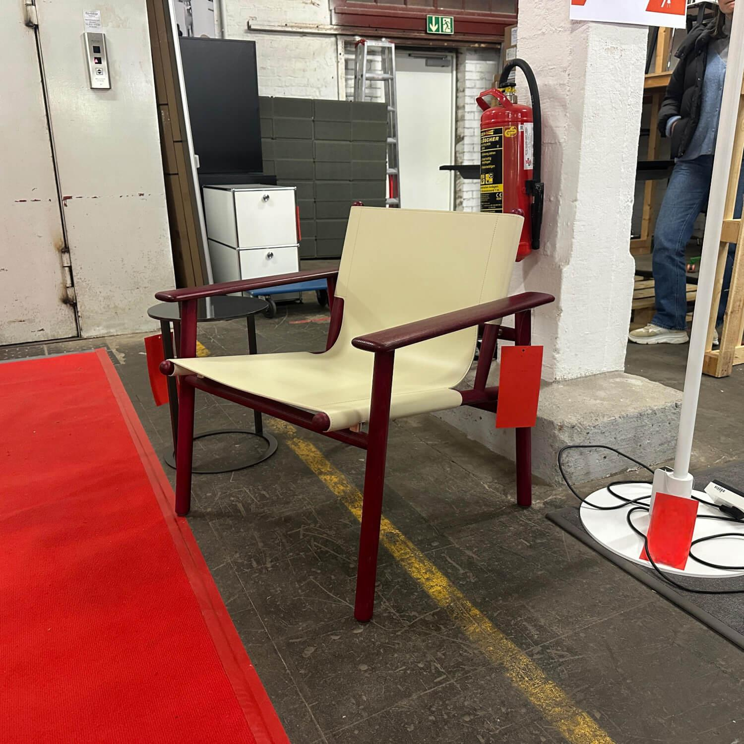 B&B Italia - Sessel Cordoba Kenleder Creme Gestell Esche Cranberry Rot Gefärbt - 5