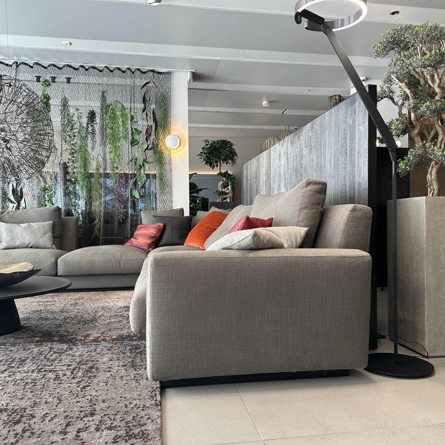 Walter Knoll - Ecksofa Grande Suite Stoff Bora Fango 26 Grau Sockel Buche Schwarz Lackiert Mit Ablageboard Und Kissen - 3