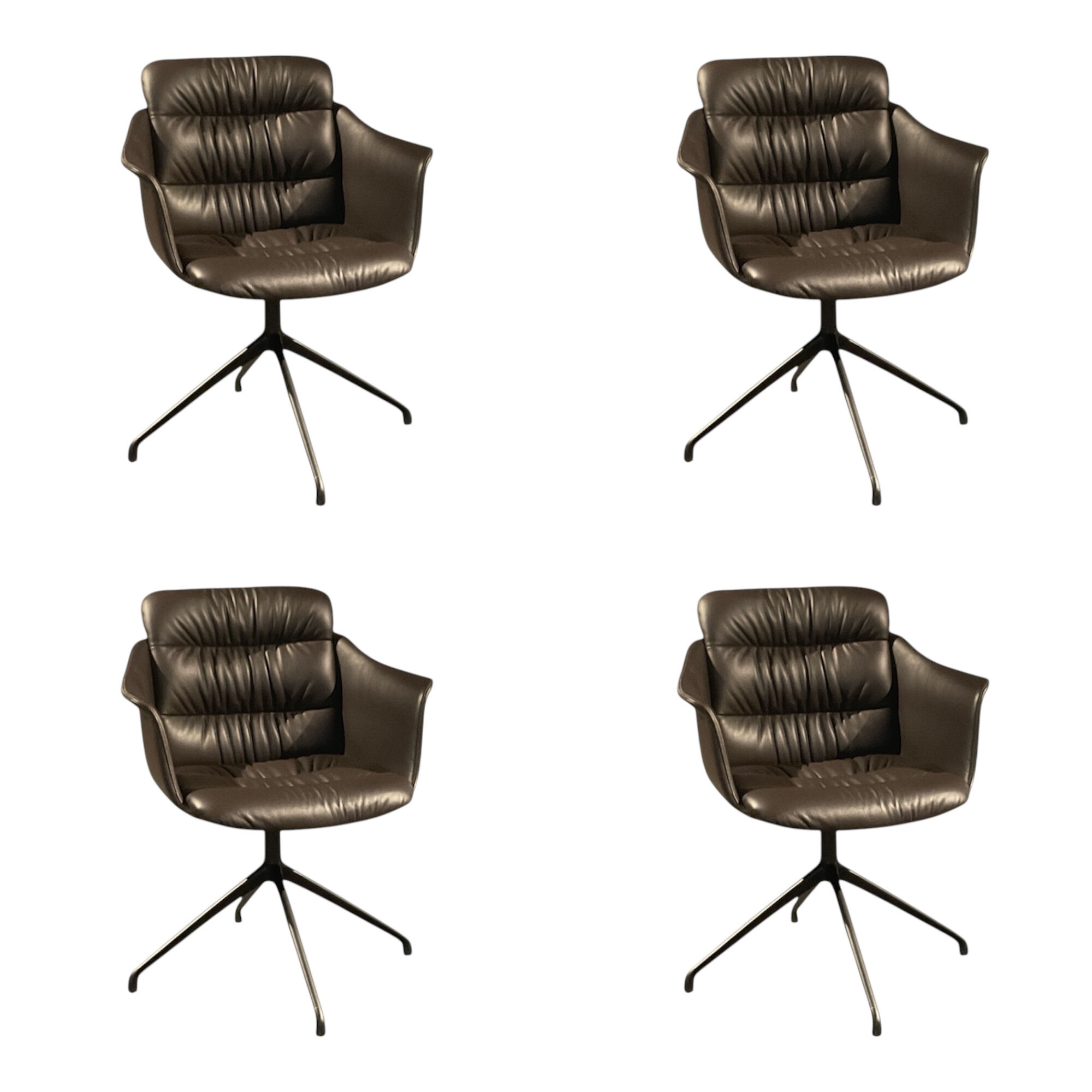 De Sede - 4er-Set Armlehnstuhl Tosca Leder Select 77 Cigarro Braun Drehgestell Schwarz Matt Mit Kunststoffgleitern - 1
