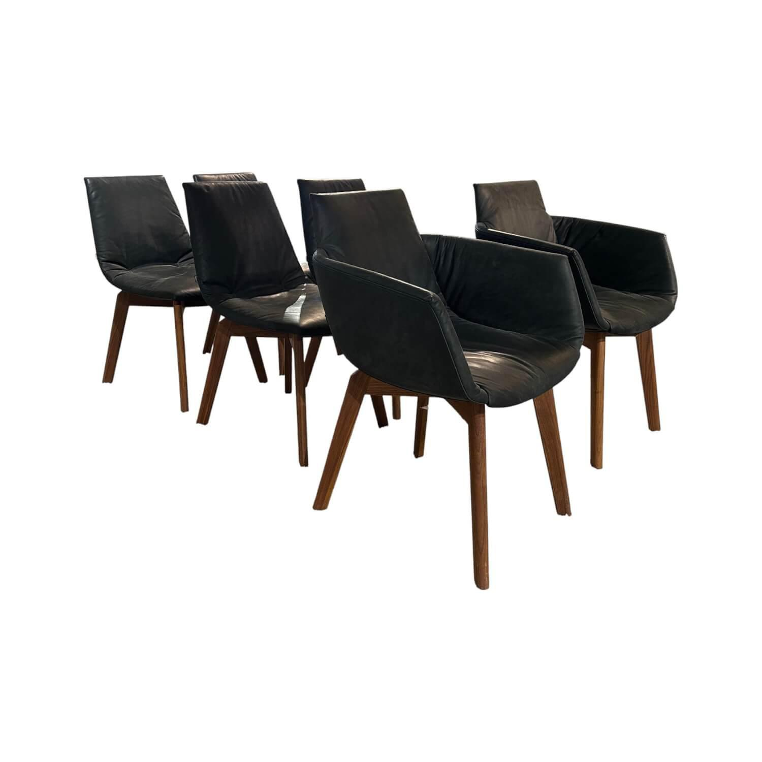 Team 7 - 6er Set Stuhl Lui Naturleder Black Schwarz Füße Nussbaum - 1