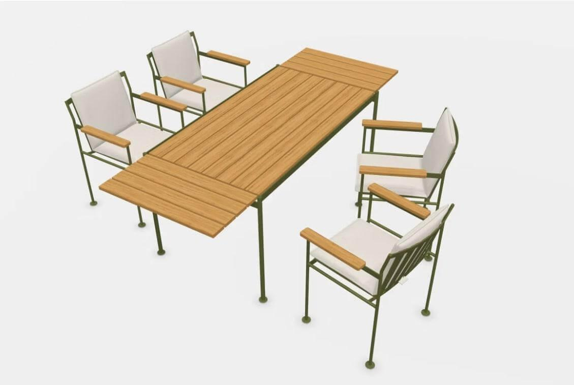Prostoria - Outdoorsitzgruppe Jugo Tisch Holz Iroko Gestell RAL 1104020 Grün Pulverbeschichtet 4 Stühle Stoff Patio 110 Weiß Gestell Grün - 1