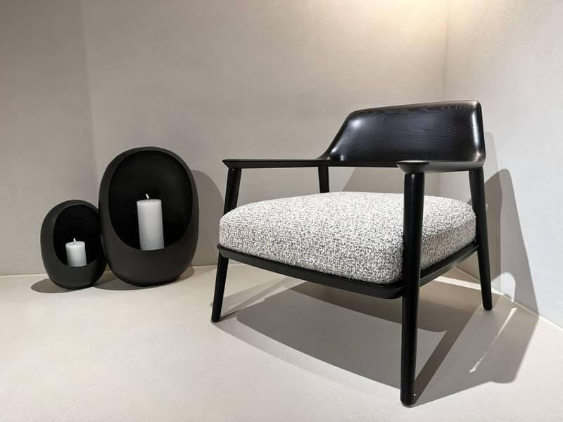 Bielefelder Werkstätten - Sessel Gatsby Stoff 12 Cooper Grau Gestell Esche Massiv Schwarz Gebeizt Inkl. Rückenkissen - 4