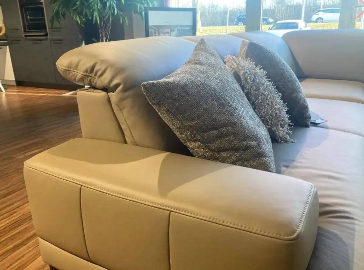 Activineo - Ecksofa Brandy Leder WM Safari Beige Kufen Metall Chrom Gebürstet Mit Elektrischem Sitzauszug - 6