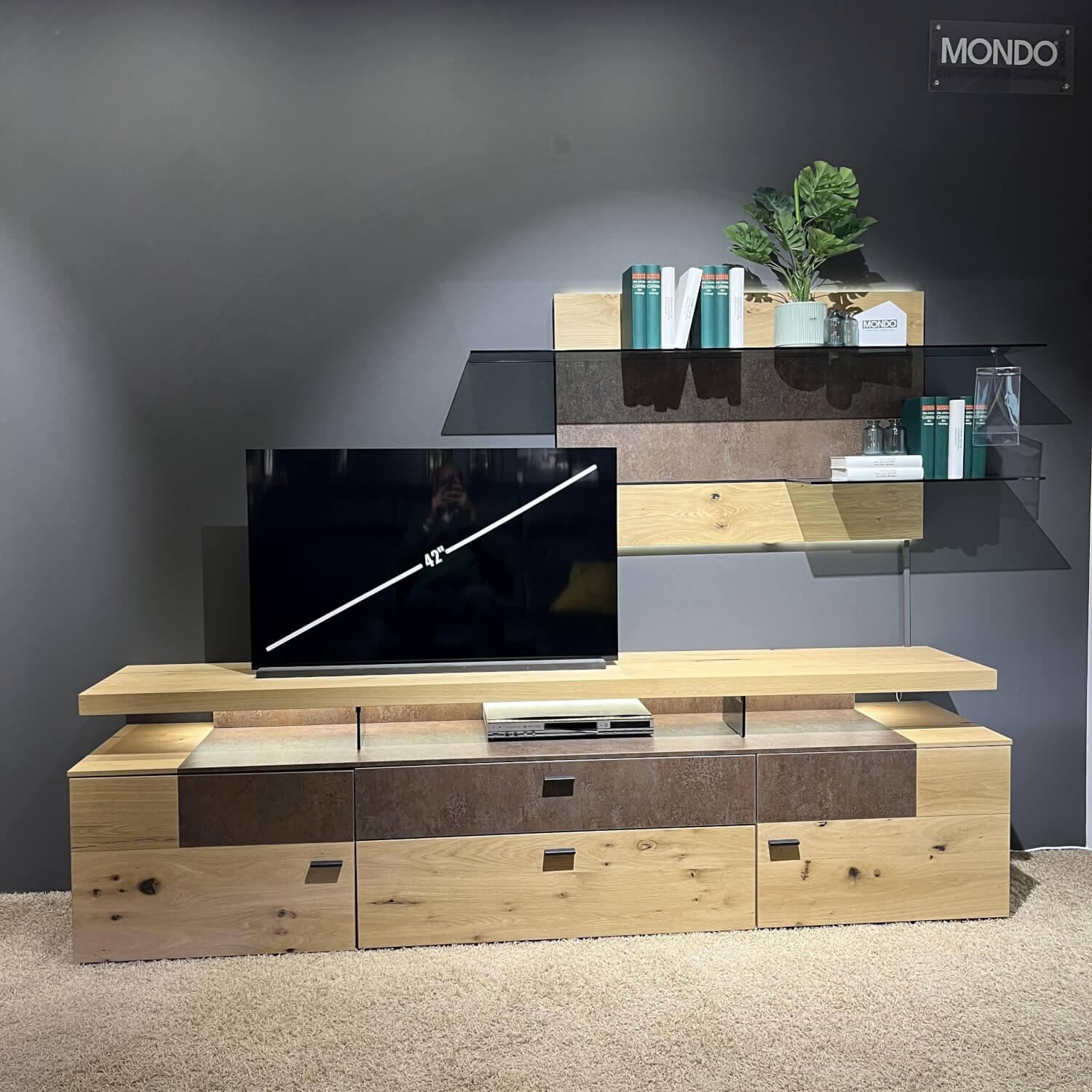 Gwinner - Wohnwand Mondo Cantato CN7 Balkeneiche Natur 2205 Akzent Rostoptik - 19