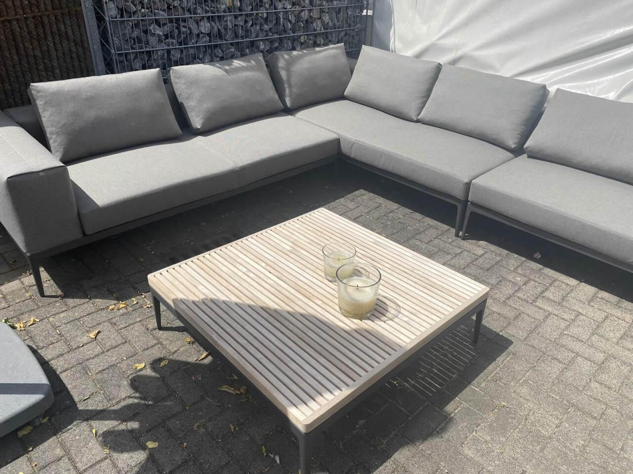 Gloster - Gartengruppe Grid Stoff Cameron Granite Grau Gestell Aluminium Meteor Schwarz Pulverbeschichtet Mit Ablage Und Couchtisch - 4