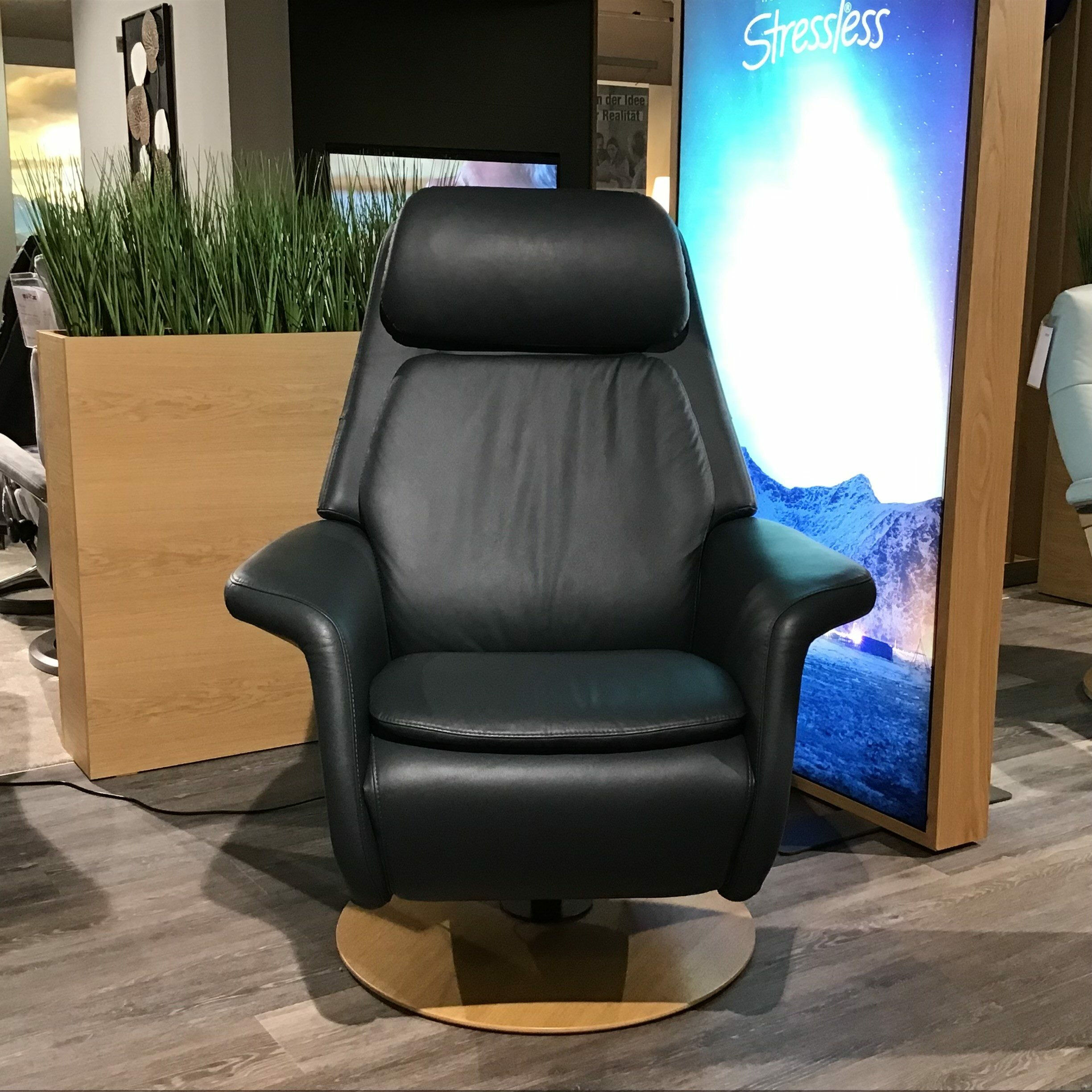 Stressless - Relaxsessel Sam Wood Disc Leder Paloma Shadow Blue Eiche Natur Gestell mit Verstellfunktion - 4
