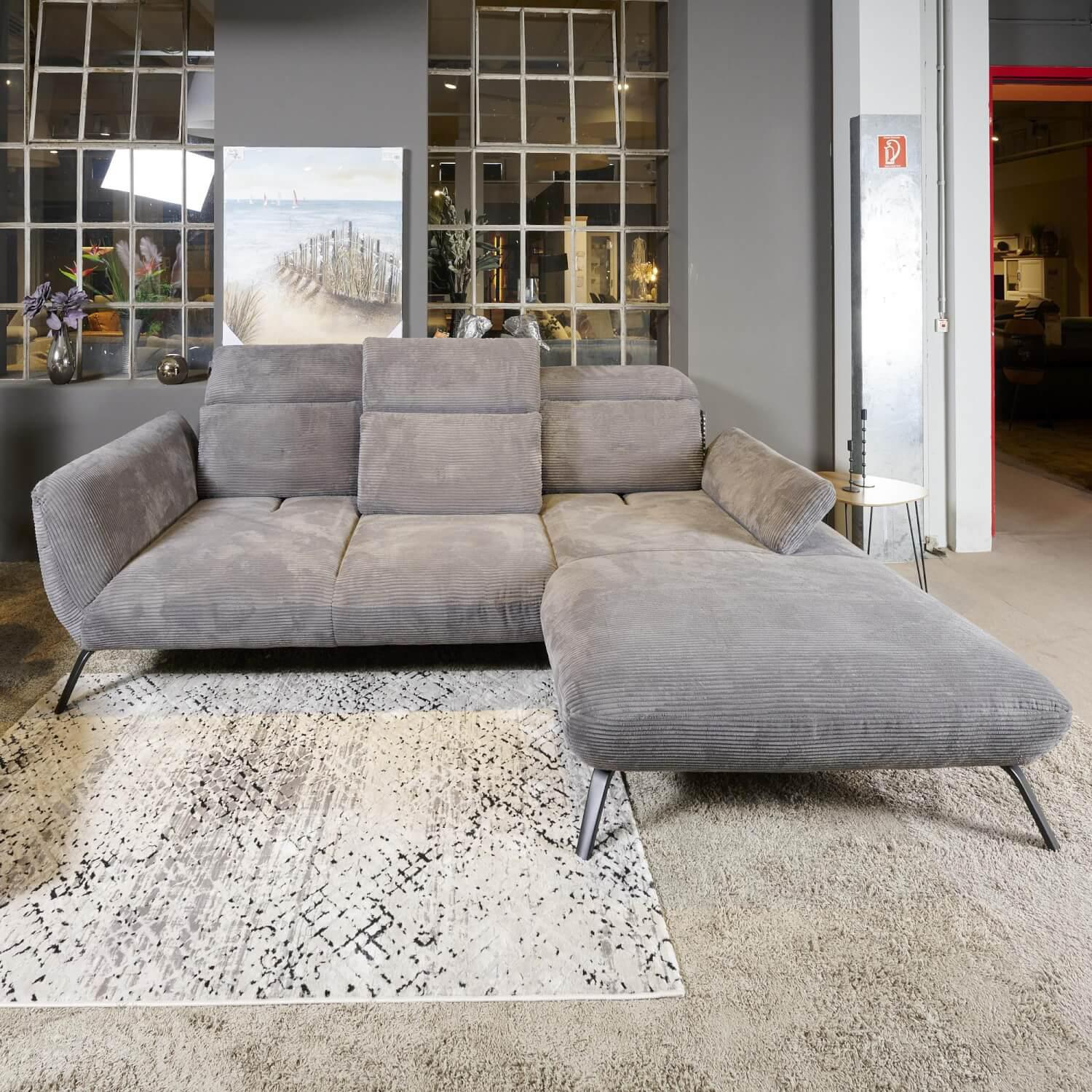Steinpol - Eckgarnitur Seattle Cord Bezug Stoff Lincoln Grau 90 Metallfuß Schwarz Matt - 8