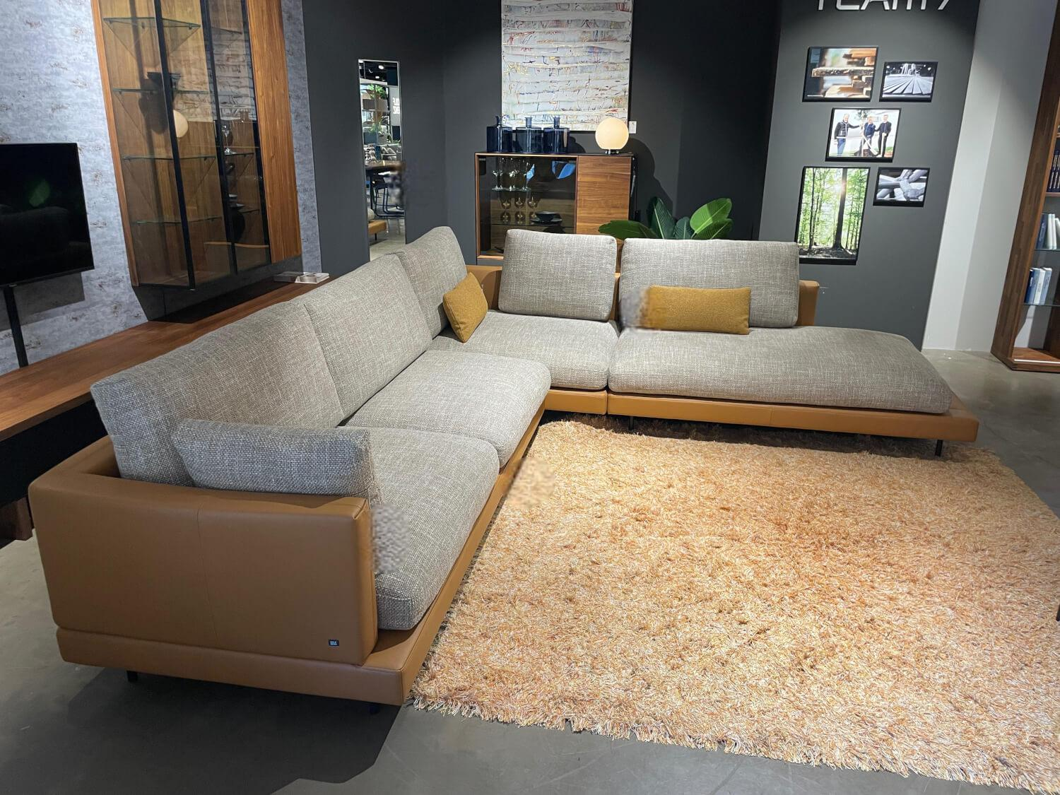Rolf Benz - Ecksofa 60 Sina Korpus Leder 38 111 Ockerbraun Braun Sitz Stoff 26 383 Sandgelb Grau Gestell Schwarz - 7