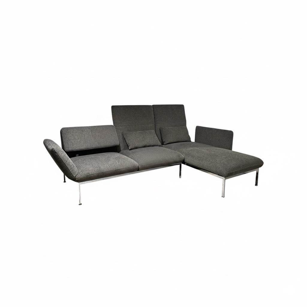 Brühl - Ecksofa Roro Medium Stoff 3249 96 Grau Mit Drehsitz Links Fuß Metall Verchromt - 1