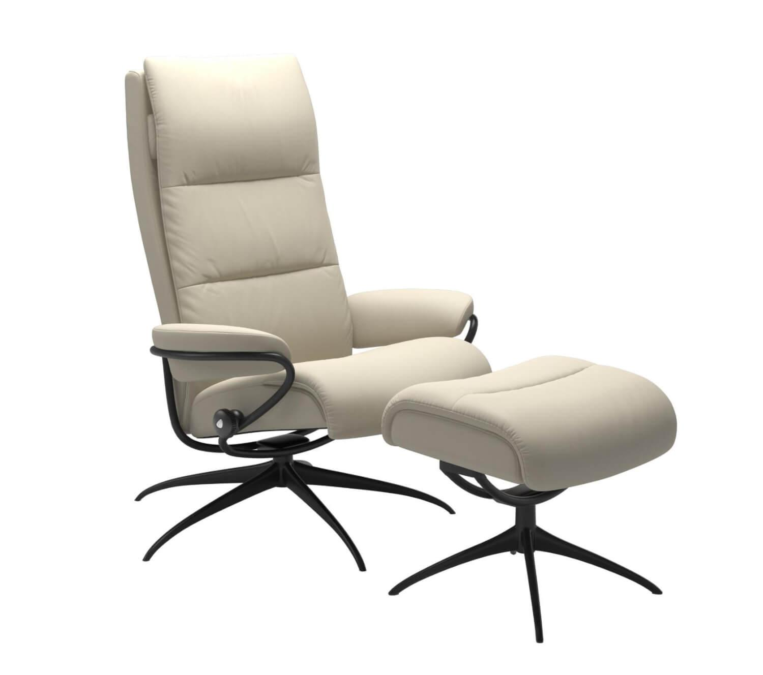 Stressless - Stressless Sessel mit Hocker Tokyo High Back Leder Batick Snow Star Base Matt Schwarz High Base - 1