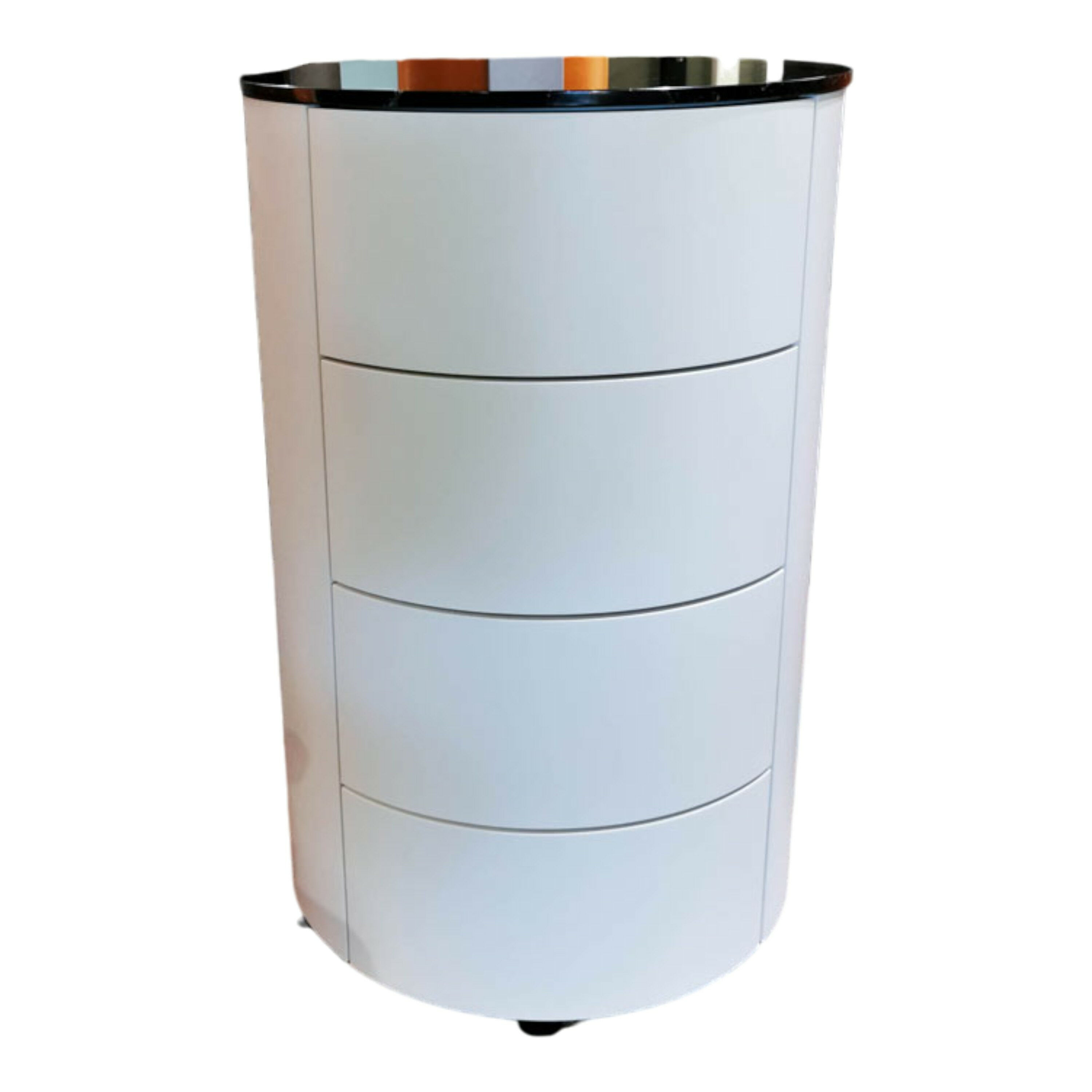 Schönbuch - Rundkommode Conga Lack Schneeweiß 0054 Abdeckplatte Marmor Nero Schwarz - 1