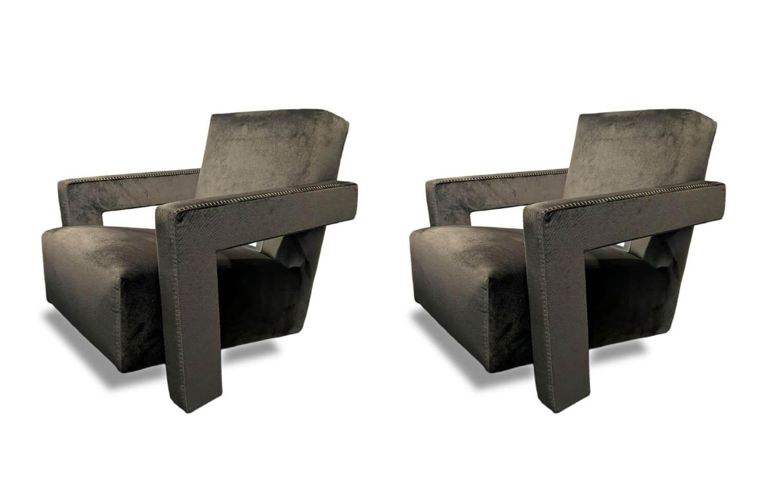 Cassina - 2er-Set Sessel Utrecht Stoff O Antrazit Osaka mit Knopflochstich - 1