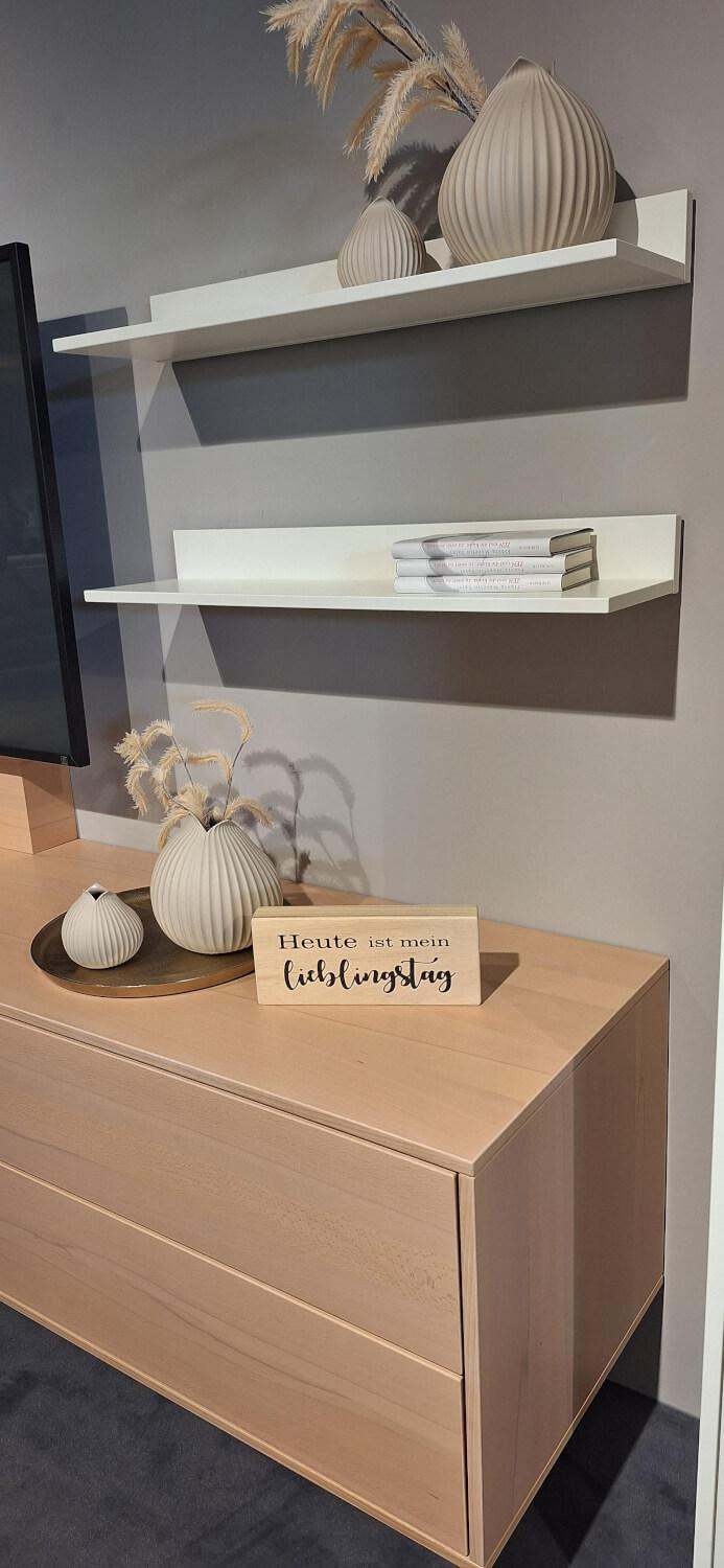 Rietberger Möbelwerke - Wohnwand Lennon Lack Weiß Kristallbuche Furniert - 8