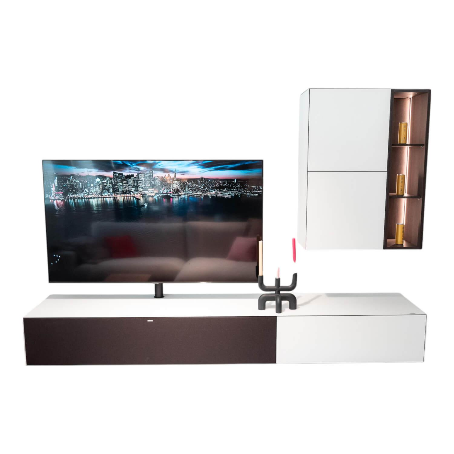 Spectral Smart Furniture - Wohnwand Ameno Side 1 Colour Glas Snow Weiß Akzente Oak Smoked mit TV-Halterung - 1