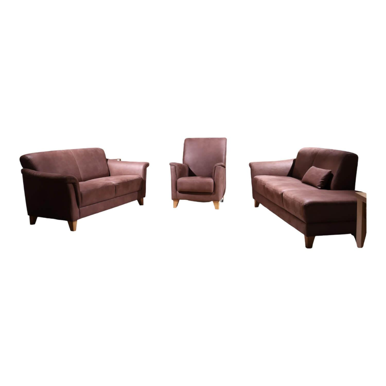 Natura - Polstergruppe Providence S152-25 Stoff 972/09 Braun Fuß Eiche Geölt Kontrastnaht F09 Braun - 1