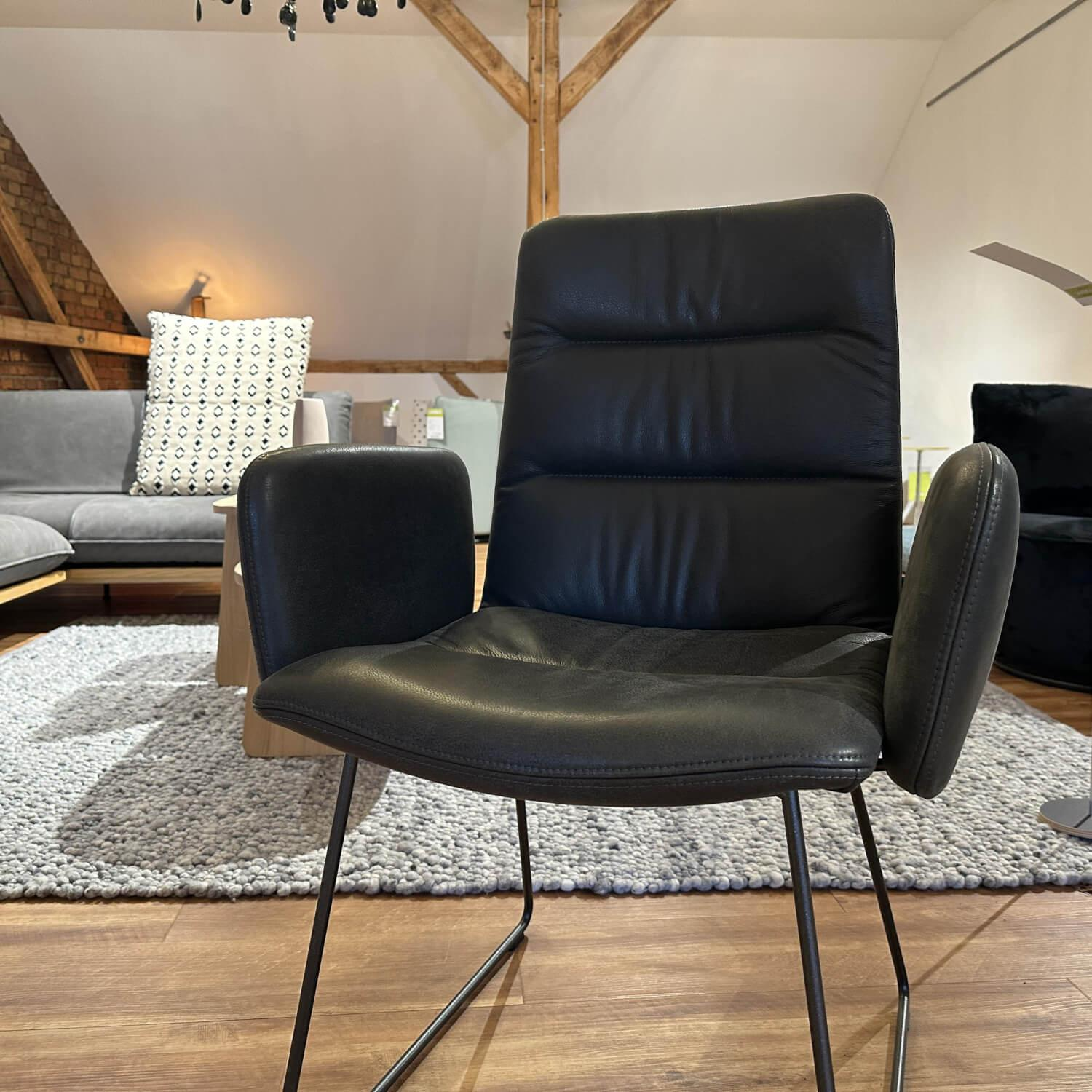 KFF - 6er Set Stuhl Leder Rawhide Black 356 Schwarz Grau Gestell Struktur Anthrazit M23 - 11