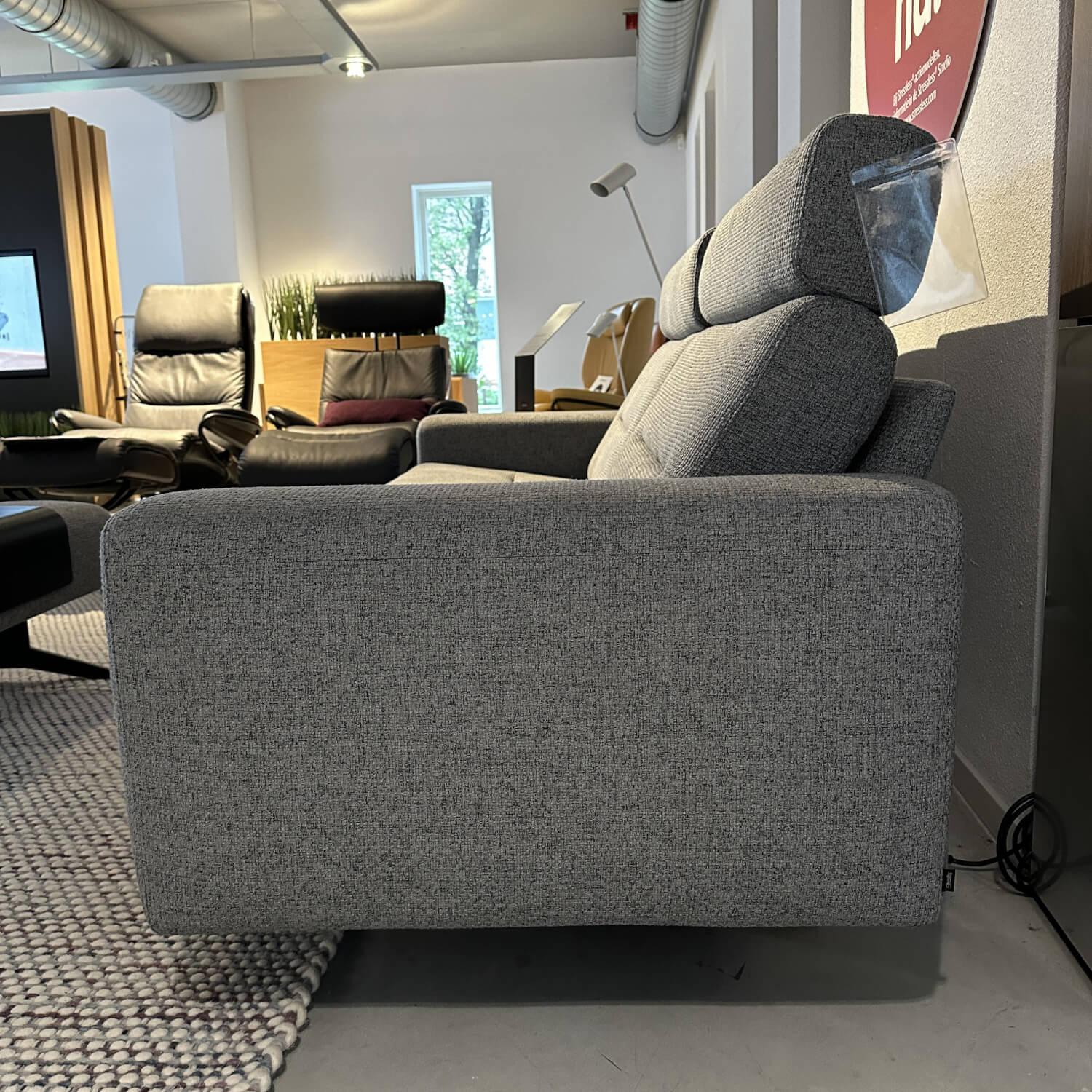 Stressless - Sofa Stella Bezug Stoff Erica 596 Grey 12 Grau Gestell Metall Schwarz Inklusive Zwei Kopfstützen - 3