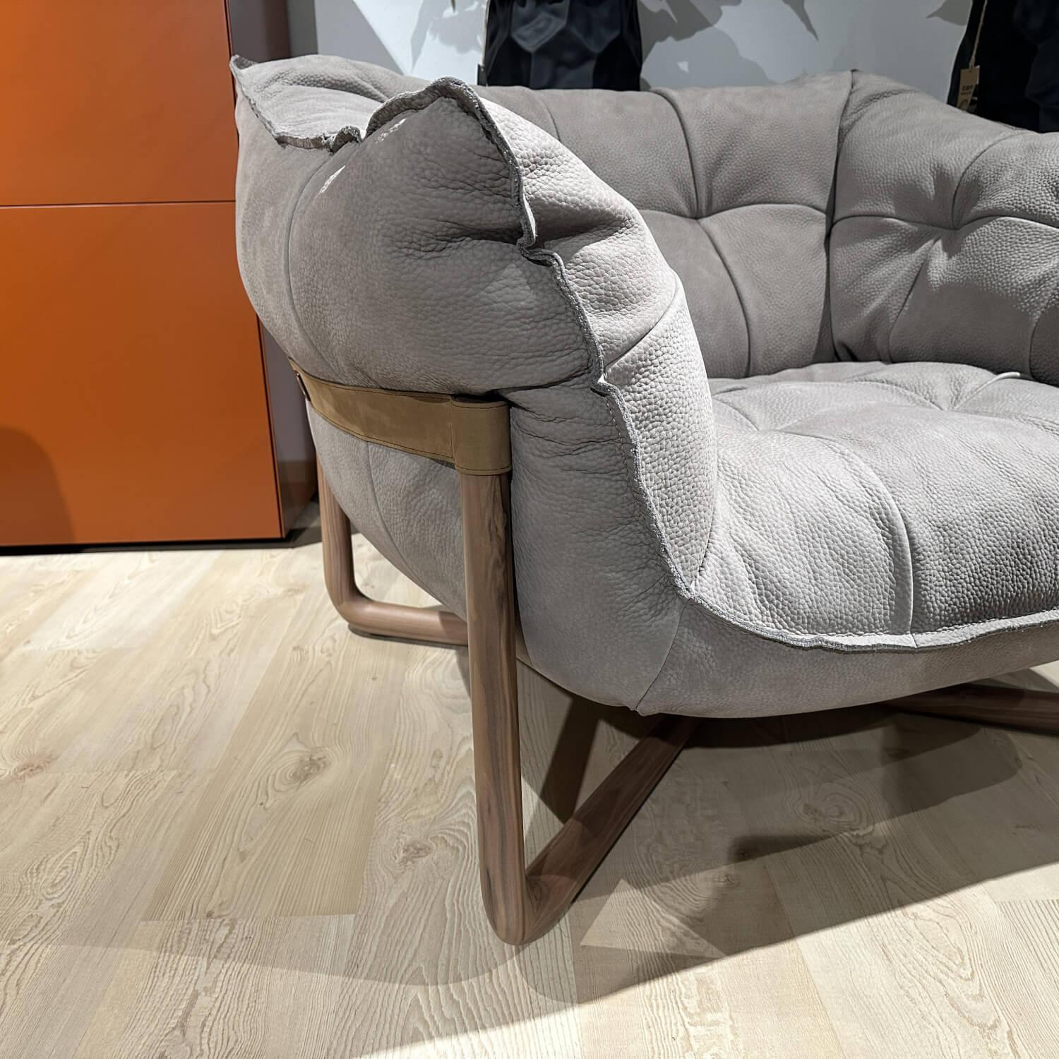 Cierre - Lounge Sessel Donald Leder 5 Nabuk 97 Tortora Braun Grau Gestell Canaletto Walnuss Gebleicht - 3