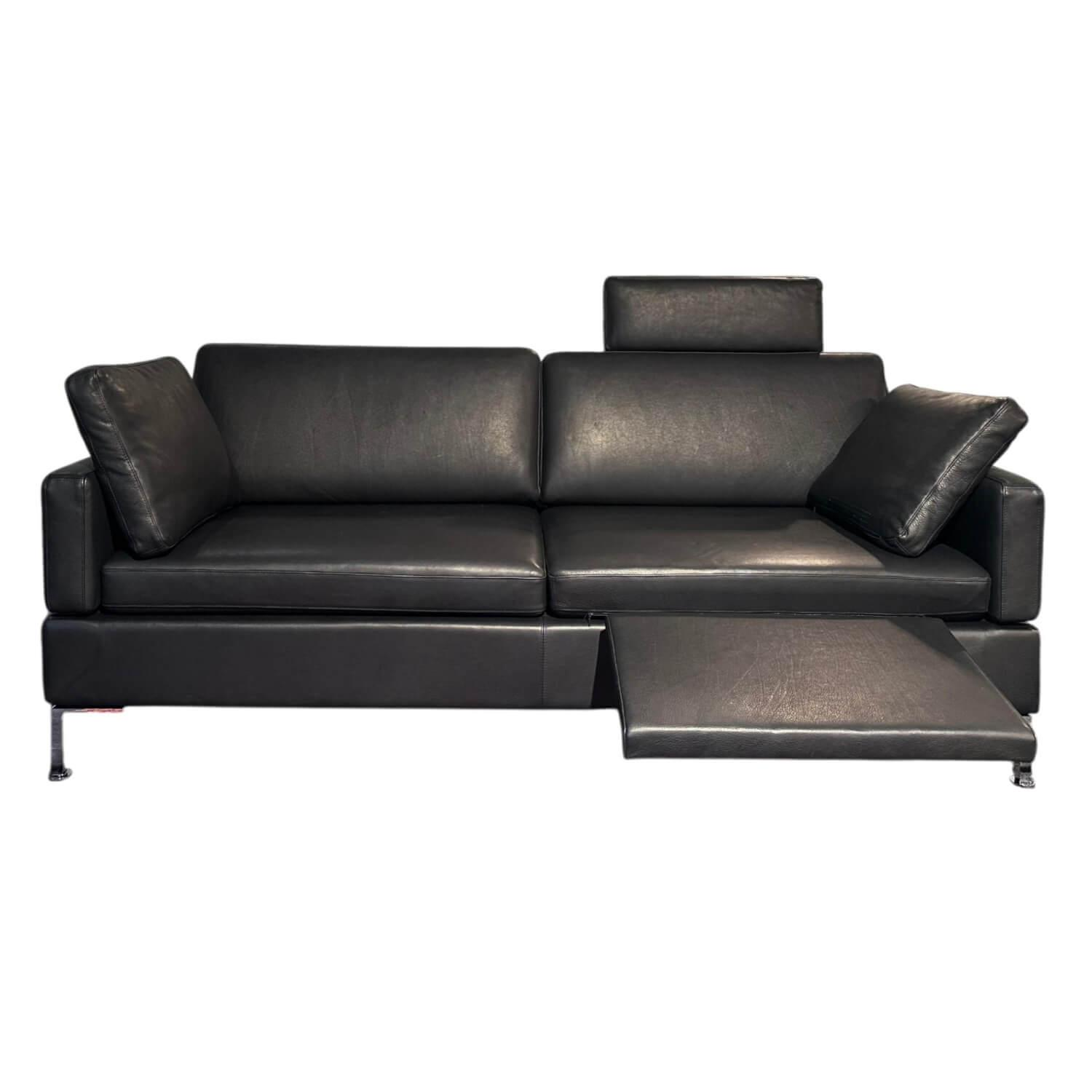 Brühl - Sofa Alba System 0 Leder Pearl 5707 10 Schwarz Winkelfüße Metall Verchromt Inklusive Fußstütze - 1