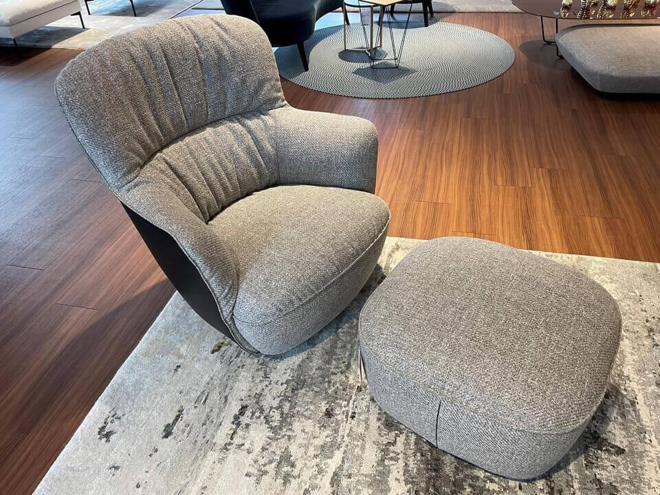 Walter Knoll - Sessel Ishino 196 10 C Innen Stoff Savannah Platinum Grau Rücken Leder Select Schwarz Drehteller Stahl Schwarz Inklusive Hocker - 3