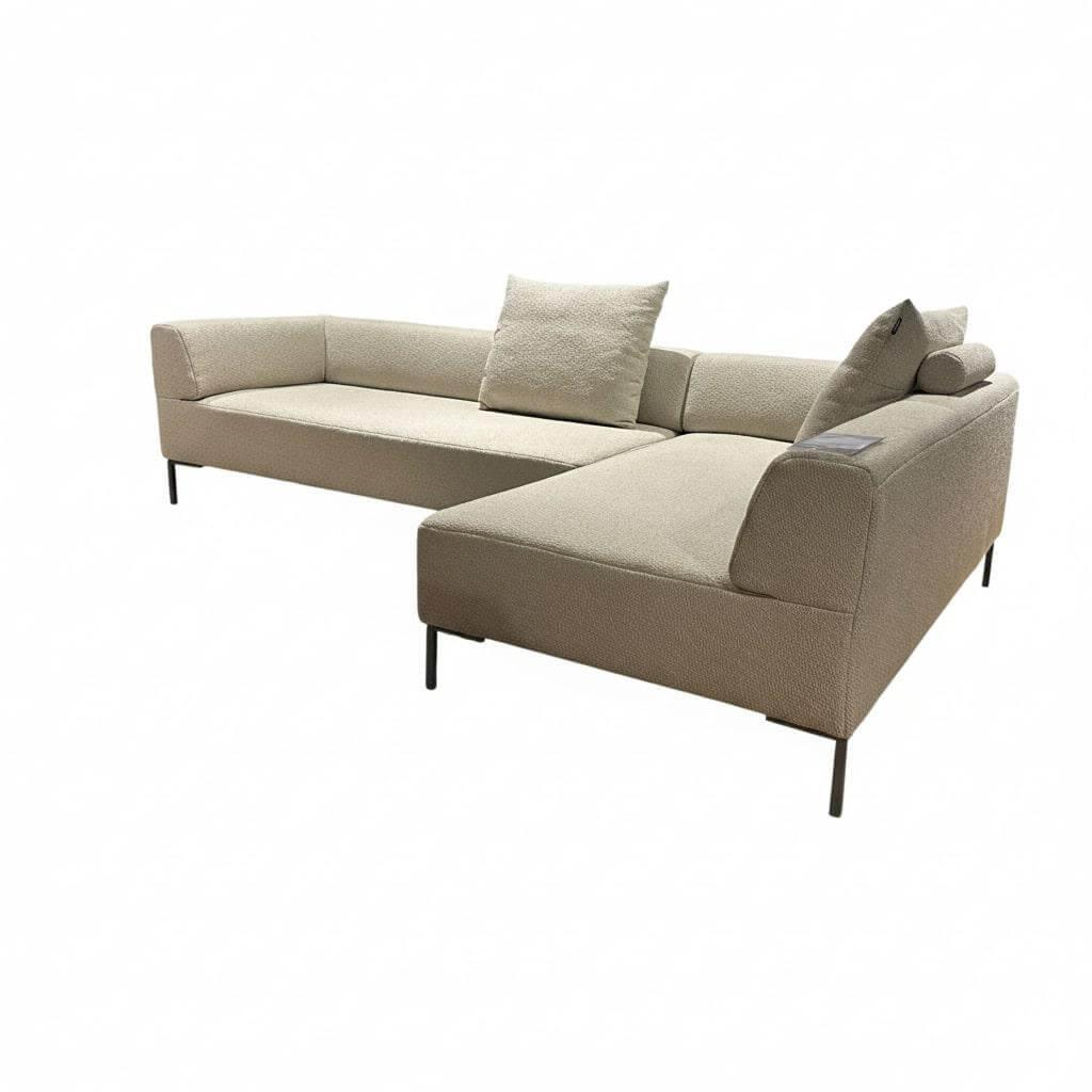 freistil Rolf Benz - Ecksofa 185 Stoff 2071 Hellelfenbein Beige Fuß Stahl Winkelfuß RAL 7037 Staubgrau Grau Mit Kissen - 1