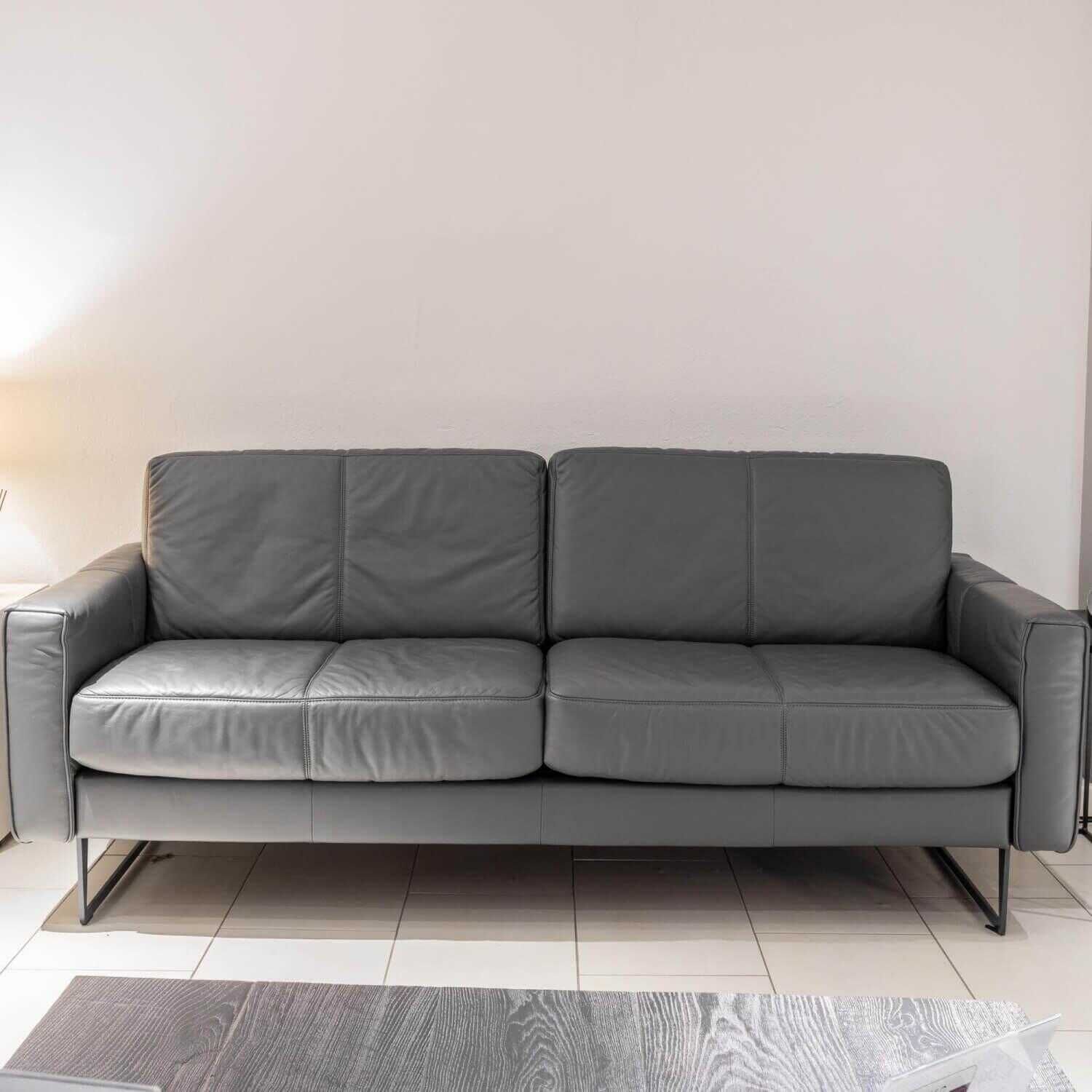 Sofa Camano Leder Ascot 2782 Darkgrau Kufen Metall Grau
