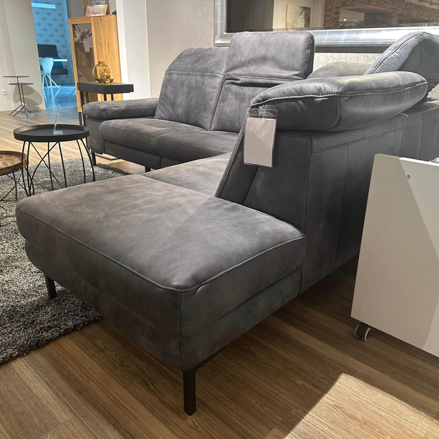 Paul Lindberg - Ecksofa Deno PL Leder W9 Schwarz Füße Metall Schwarz Mit Relaxmotor - 3