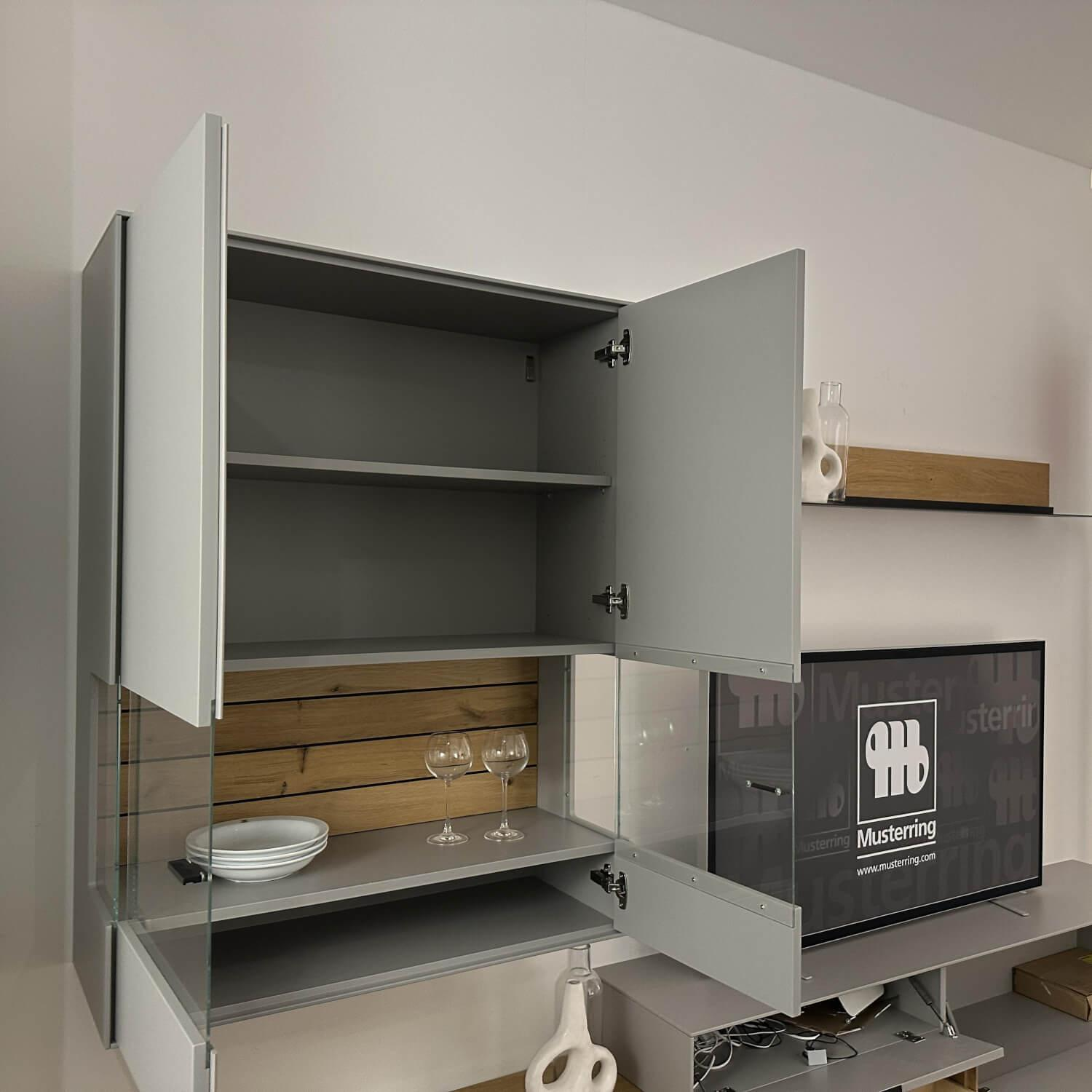 Wöstmann - Wohnwand WM 2380 Lack Samtgrau Holz Balkeneiche Und Wildeiche Massiv Mit Beleuchtung - 5