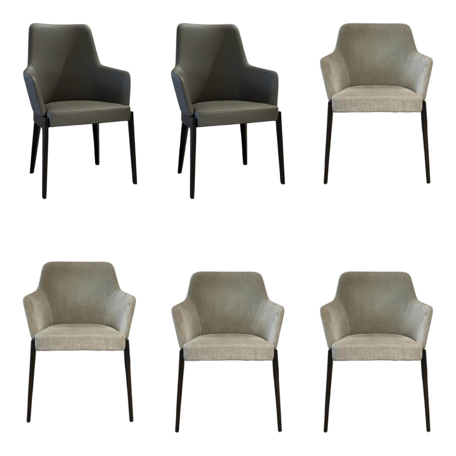 Molteni & C - 6er Set Stuhl Chelsea Stoff WF322 Wien Grau Und Leder L209 Extra Grau Beige Füße Eukalyptus Schwarz - 1