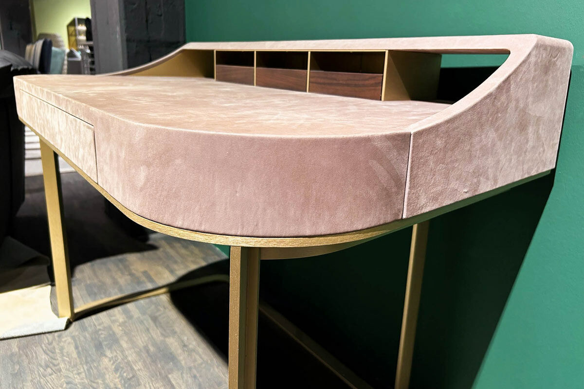 Baxter - Schreibtisch Yves Tischplatte MDF Leder Kashmir Hell Rose Gestell Messing Matt - 8